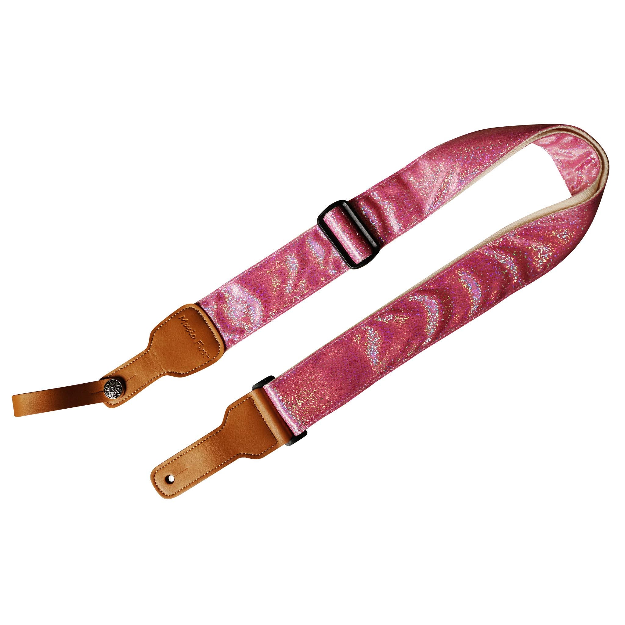 MUSIC FIRST Original Design Metallic Sparkle Delux Shining Guitar Strap, Ukulele Strap, Mandolin Strap, Stage Strap. (Pink)