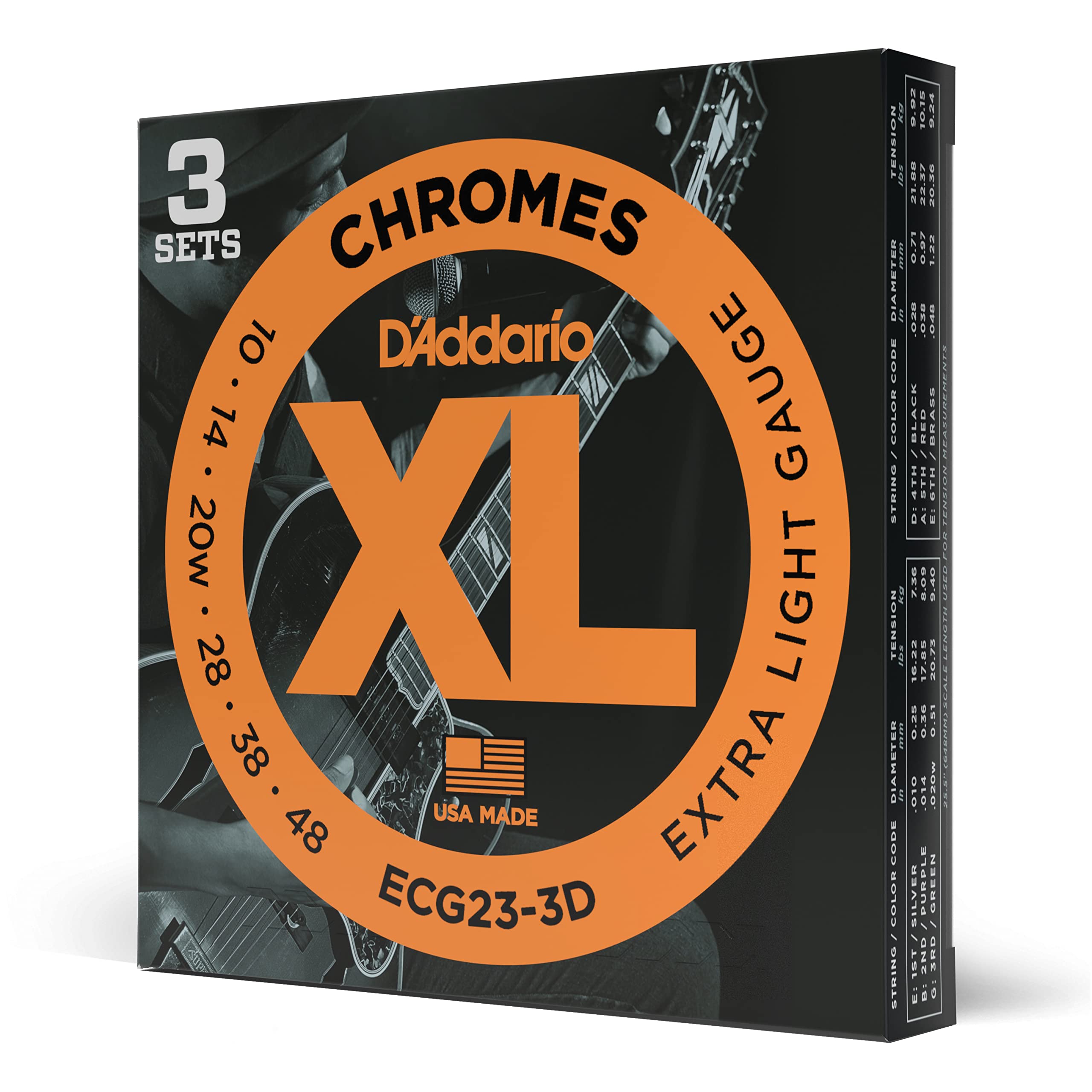 D'Addario Guitar Strings - Xl Chromes Electric Guitar Strings - Flat Wound - Polished For Ultra-Smooth Feel And Warm, Mellow Ton