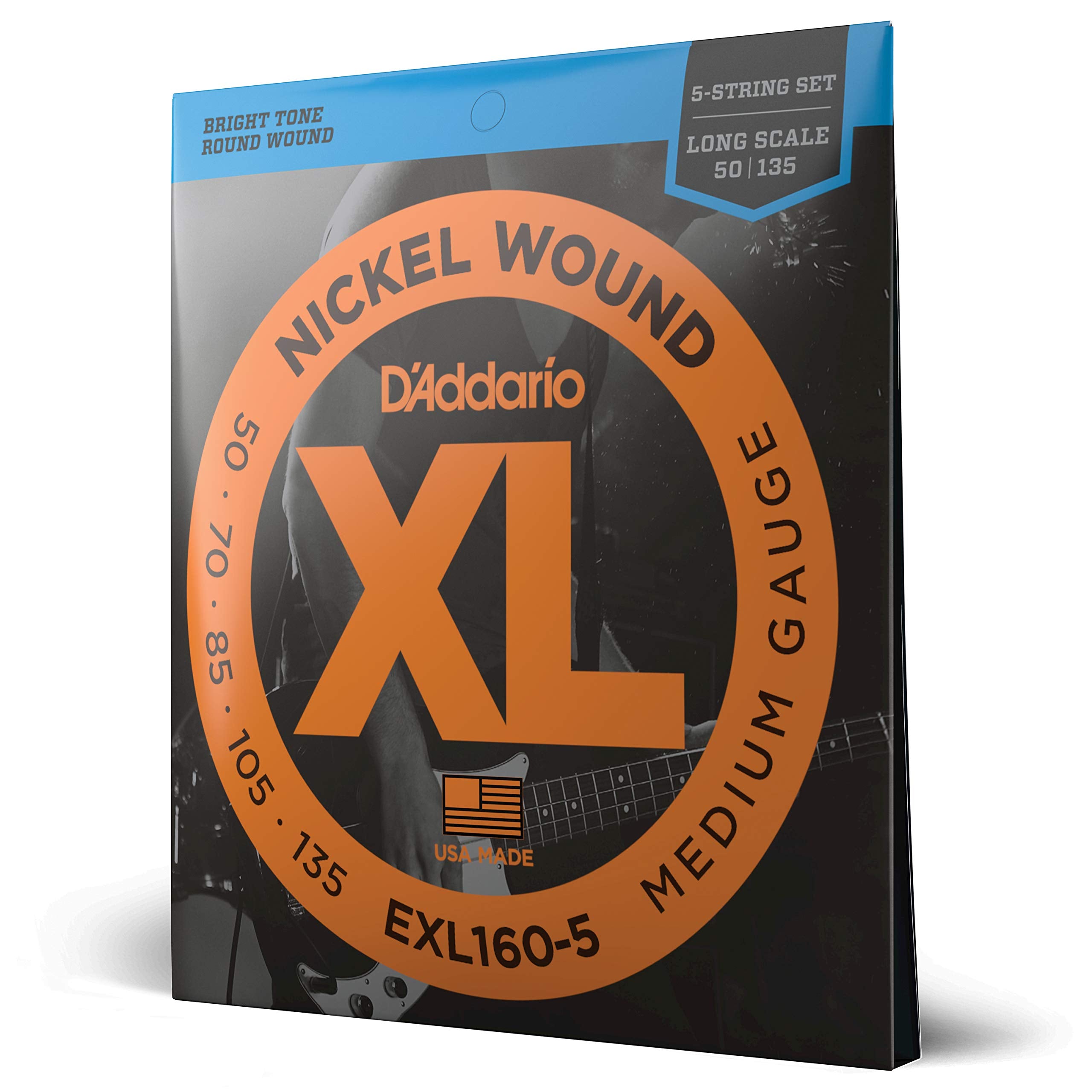 Daddario Bass Guitar Strings - Xl Nickel Bass Strings - Exl160-5 - Perfect Intonation, Consistent Feel, Powerful Durability - Fo