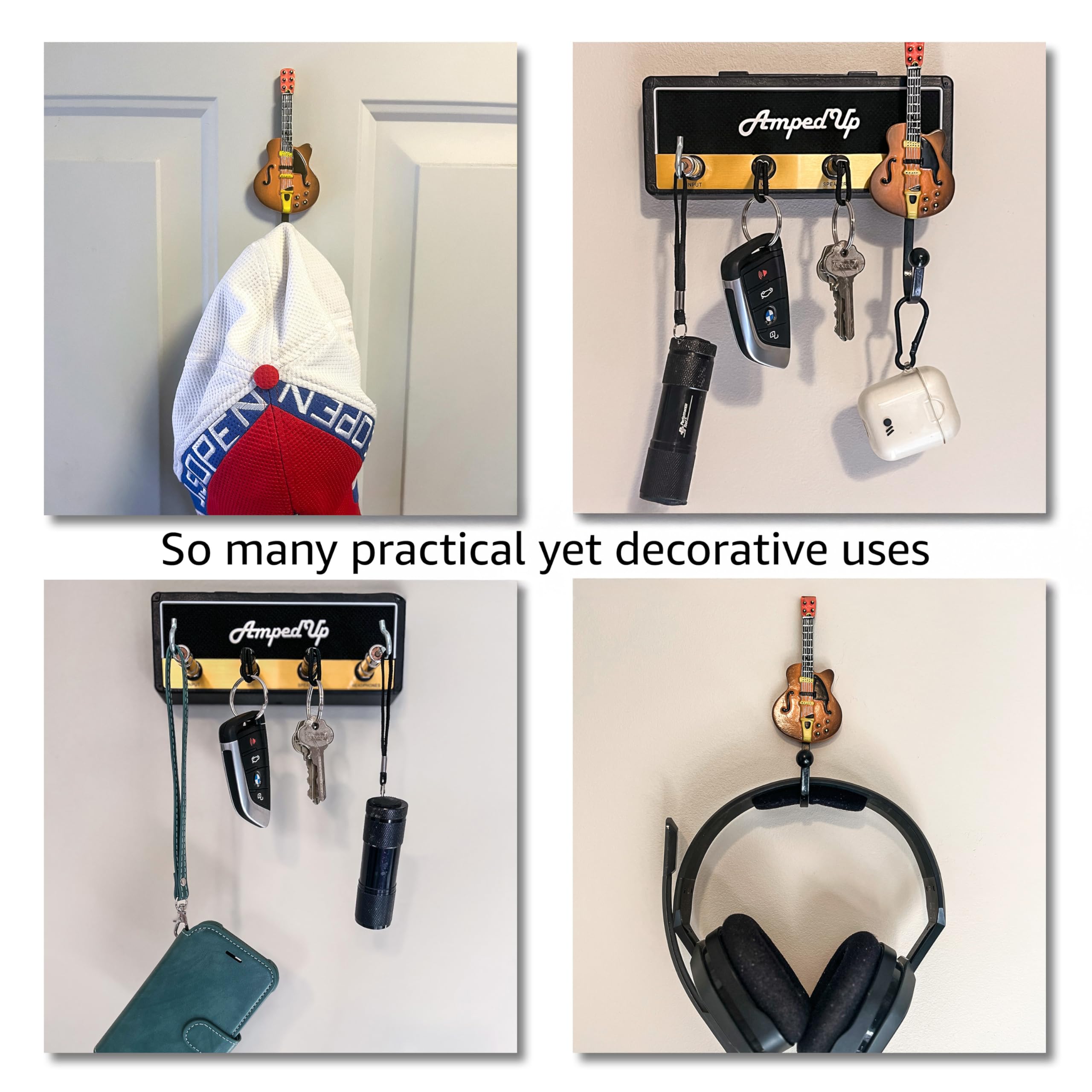 Pick-a-Palooza: Wall Mounted Guitar Amplifier Style Key Hanger and Key Chain Holder, Speaker Style with Acoustic Guitar Coat Hoo