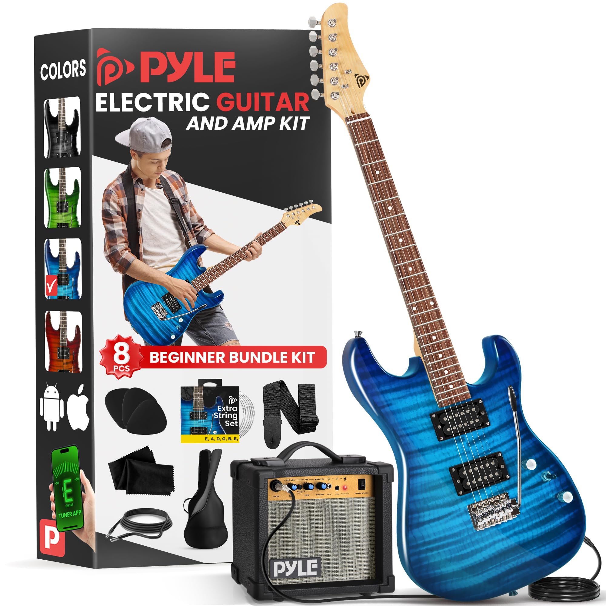 Pyle Electric Guitar Kit With Amp, Full Size Instrument With Humbucker Pickups, Guitarra Electrica Amplifier And Beginner Bundle