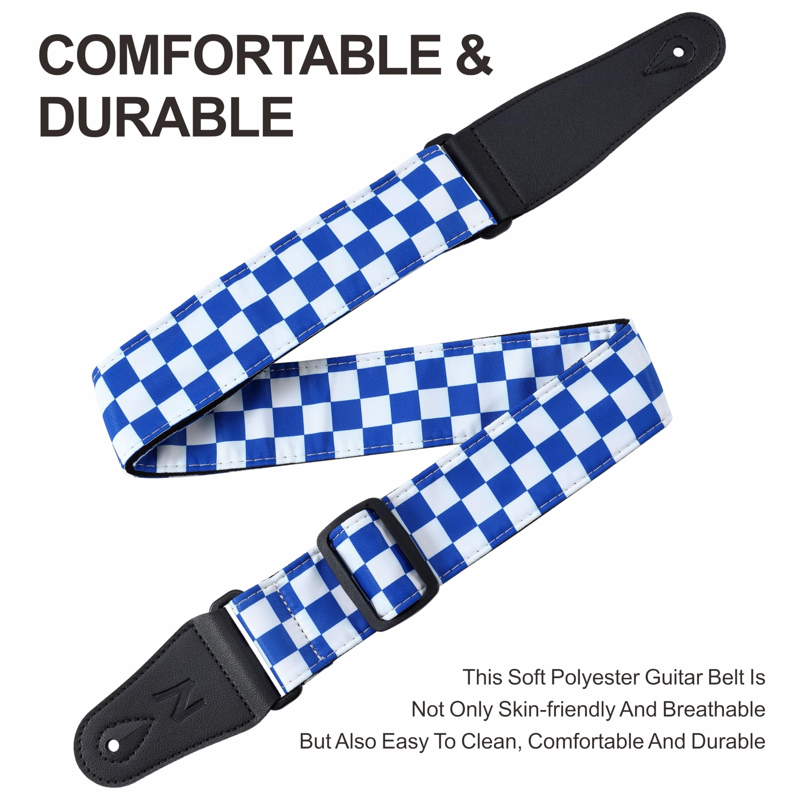 Nefelibata Guitar Strap-2'' Wide Double Layer Cotton Original Design Adjustable Guitar Straps with Long Leather Ends for Bass, E