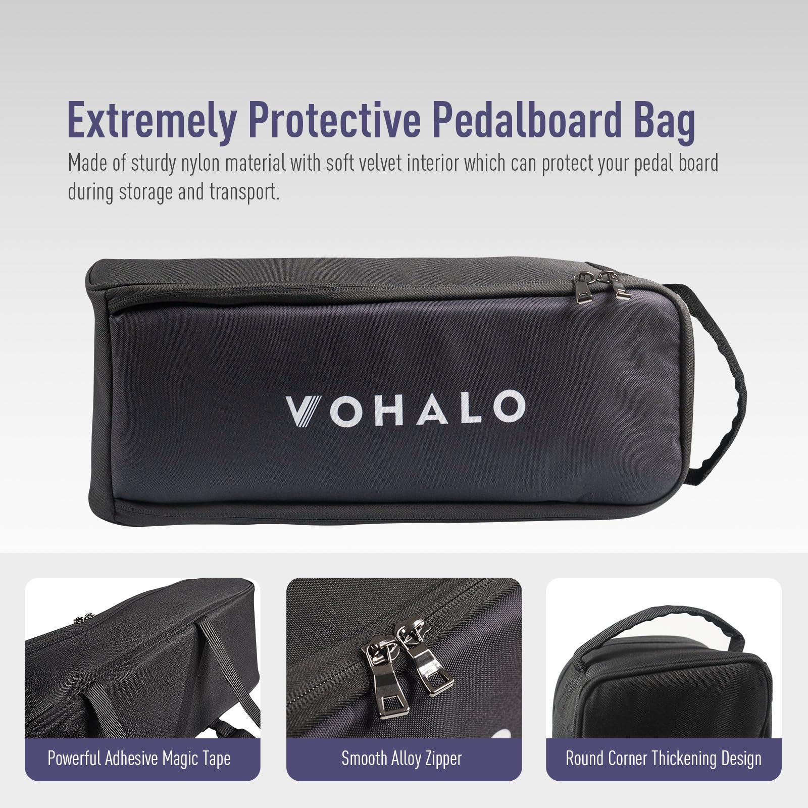 VOHALO Mini 14'' Guitar Pedal Board with Carry Bag, Guitar Effects Compact Small Pedalboard 14.1''x 5.5'' with Carry Bag, Includ