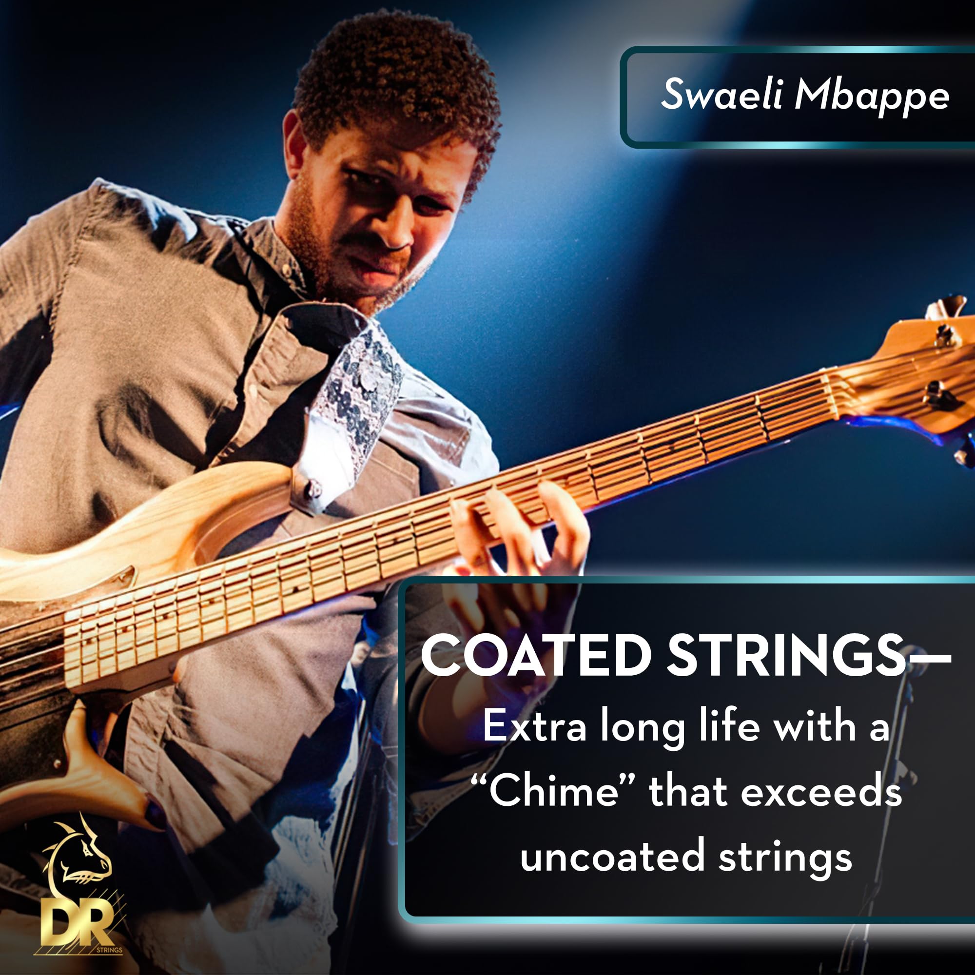 DR Strings DRAGON SKIN+ - Coated Stainless Steel Bass Strings - DBS5-40 - Superior Sound with Comfortable Feel & Long Life: 5 St