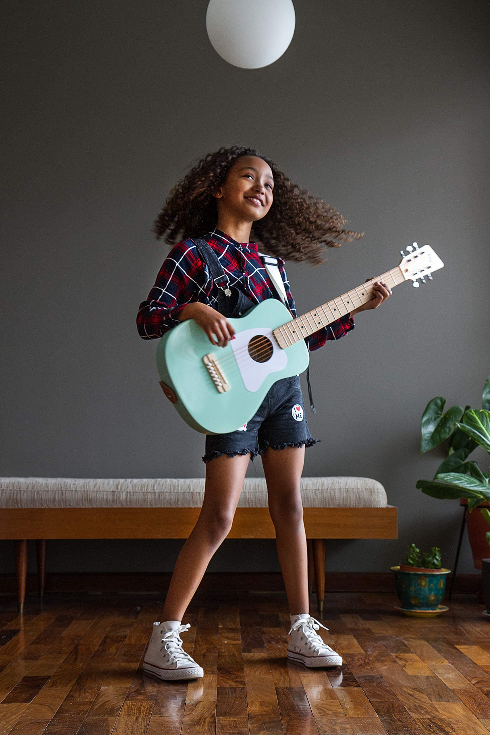 Loog Pro VI Acoustic kids real guitar for Beginners Compact size Ages 9+ Learning app and Lessons included White