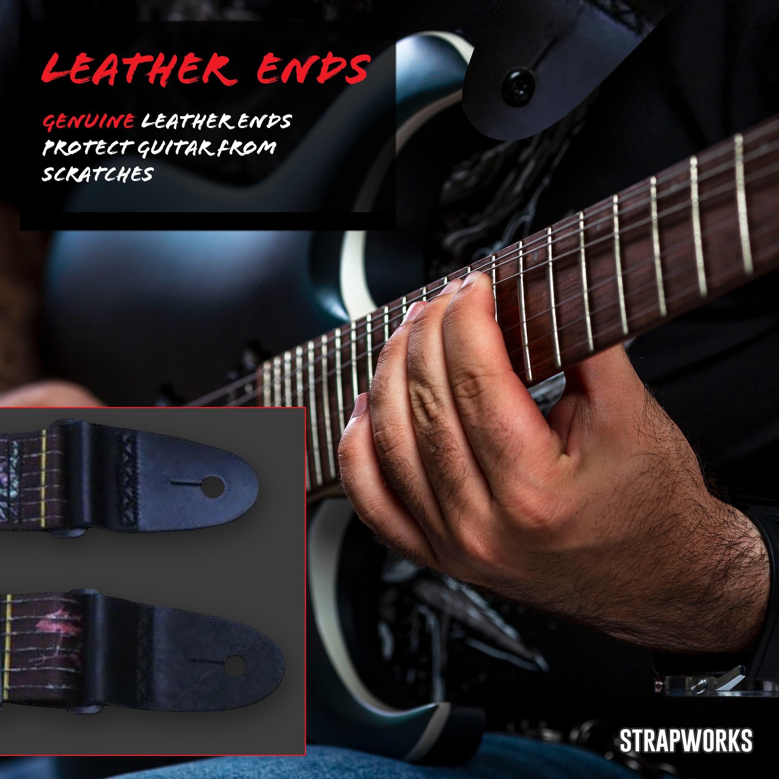 Killer-Q Guitar Strap - Stylish Straps for Electric and Acoustic Guitars With Leather Tabs, 2 Inches x 5 Feet, Don't Fret