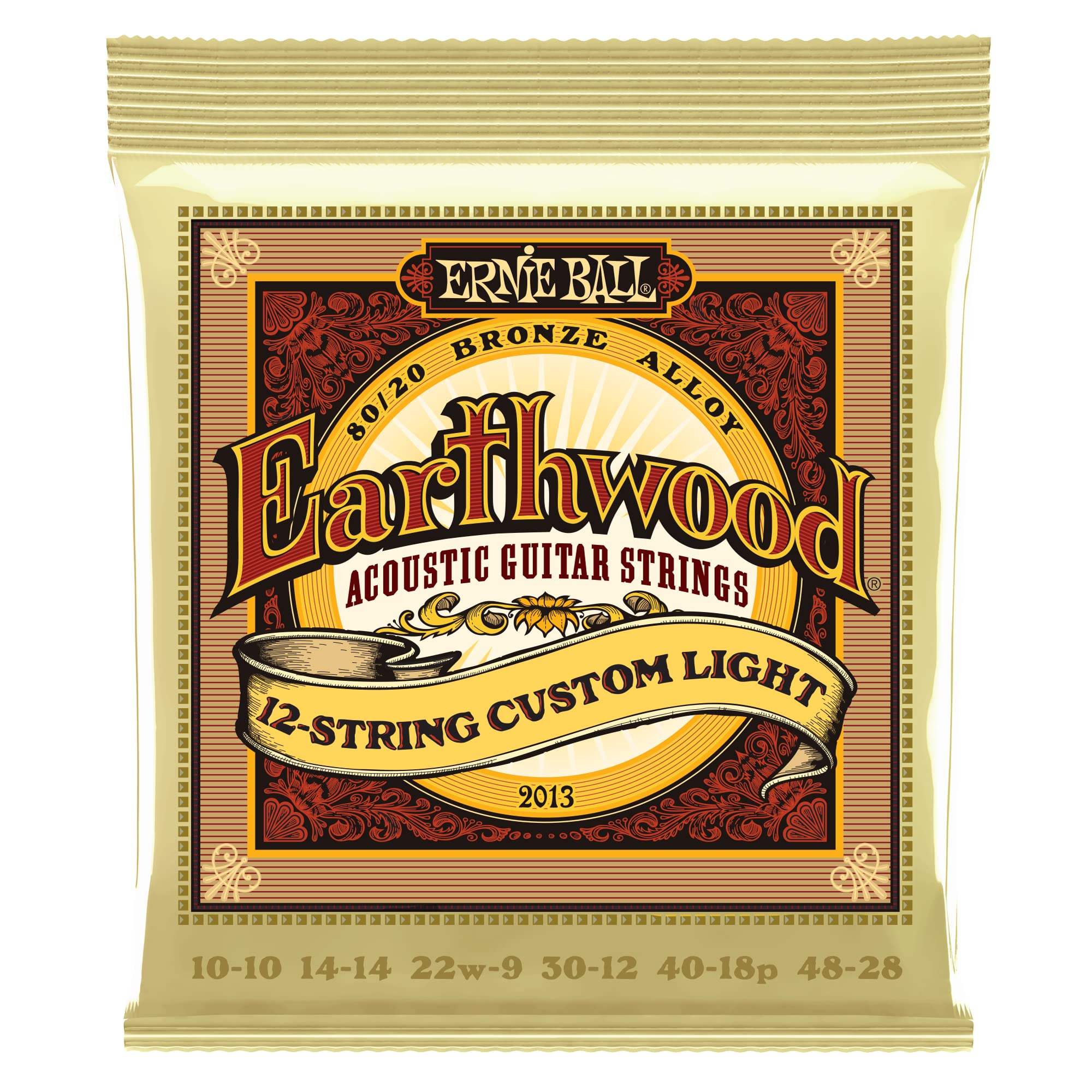Ernie Ball Earthwood 12-String Custom Light 8020 Bronze Acoustic Guitar Strings, 10-48 Gauge (P02013)