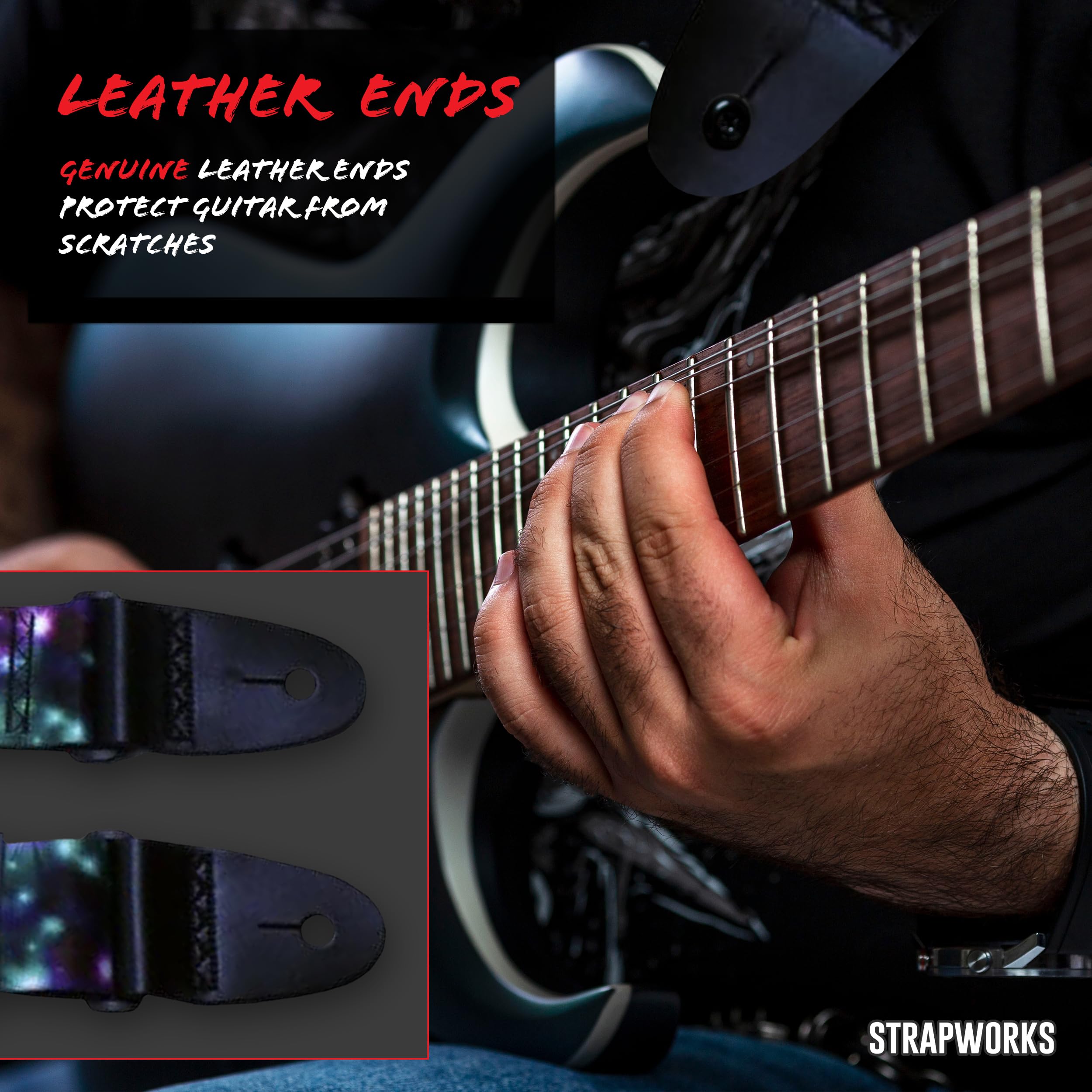 Killer-Q Guitar Strap - Stylish Straps for Electric and Acoustic Guitars With Leather Tabs, 2 Inches x 5 Feet, Cosmic Ray