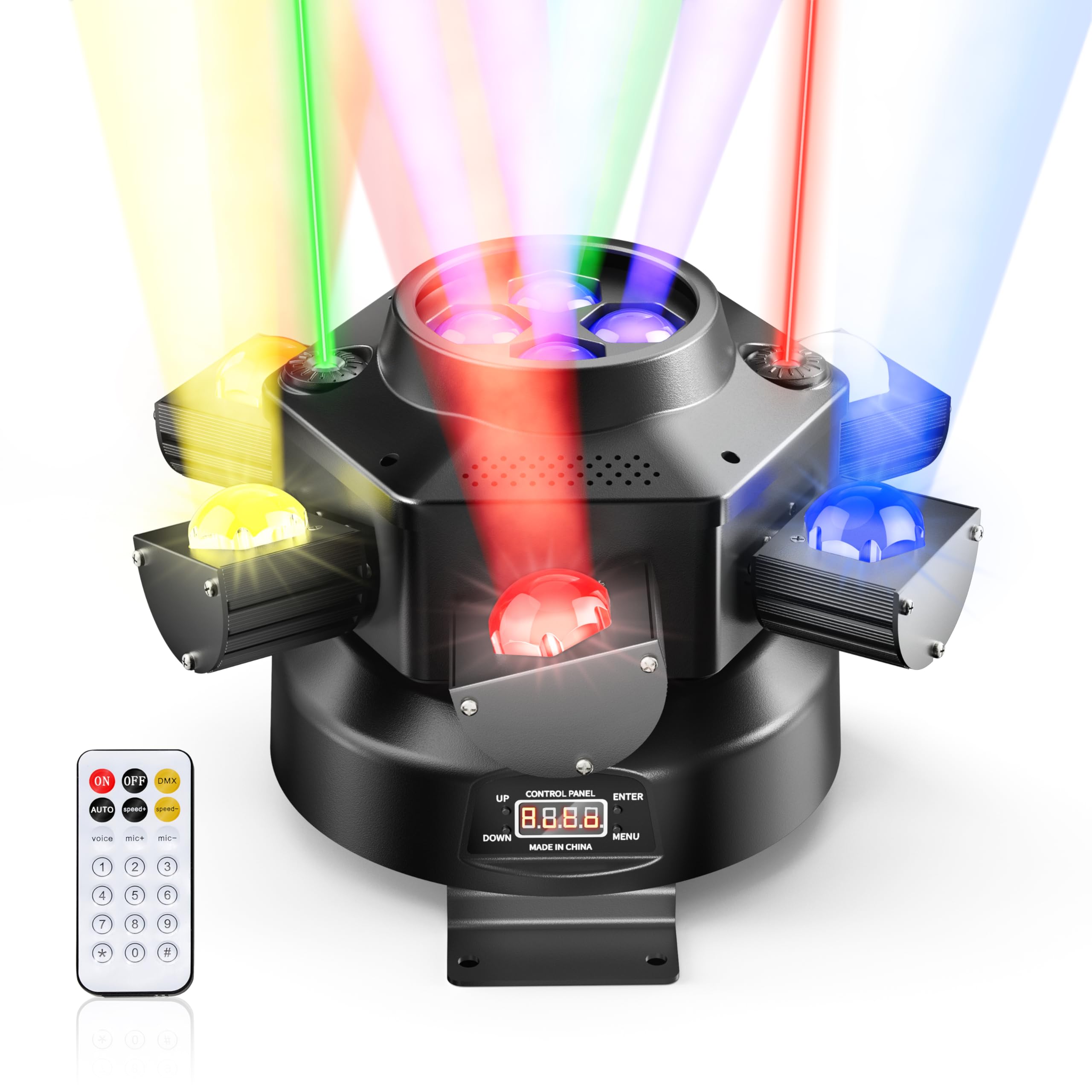 Moving Head Dj Lights, 150W Rgbw 4-In-1 Led 6 Arms Disco Stage Light With Mixed Lighting Effects, Dmx-512 & Sound Activated & Re