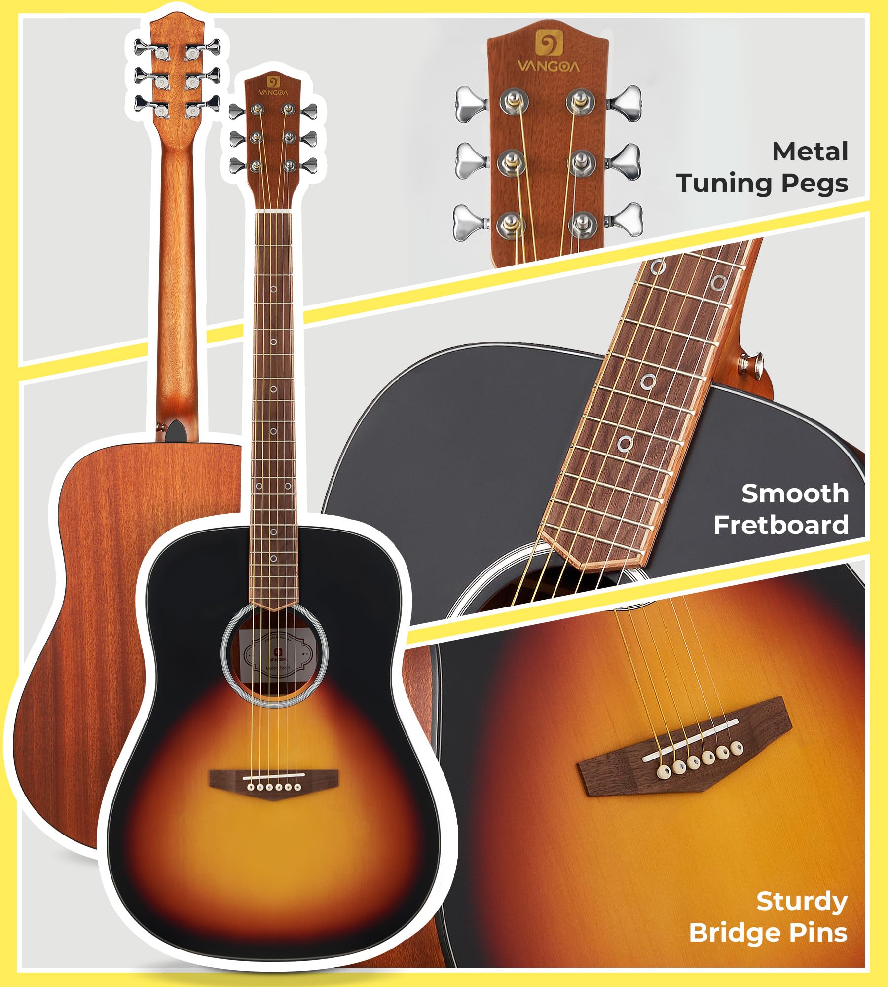 Vangoa Dreadnought Acoustic Guitar Beginner Set, 41'' 6 String Guitar Starter Package with Gig Bag, Guitar for Adults Teens Girl