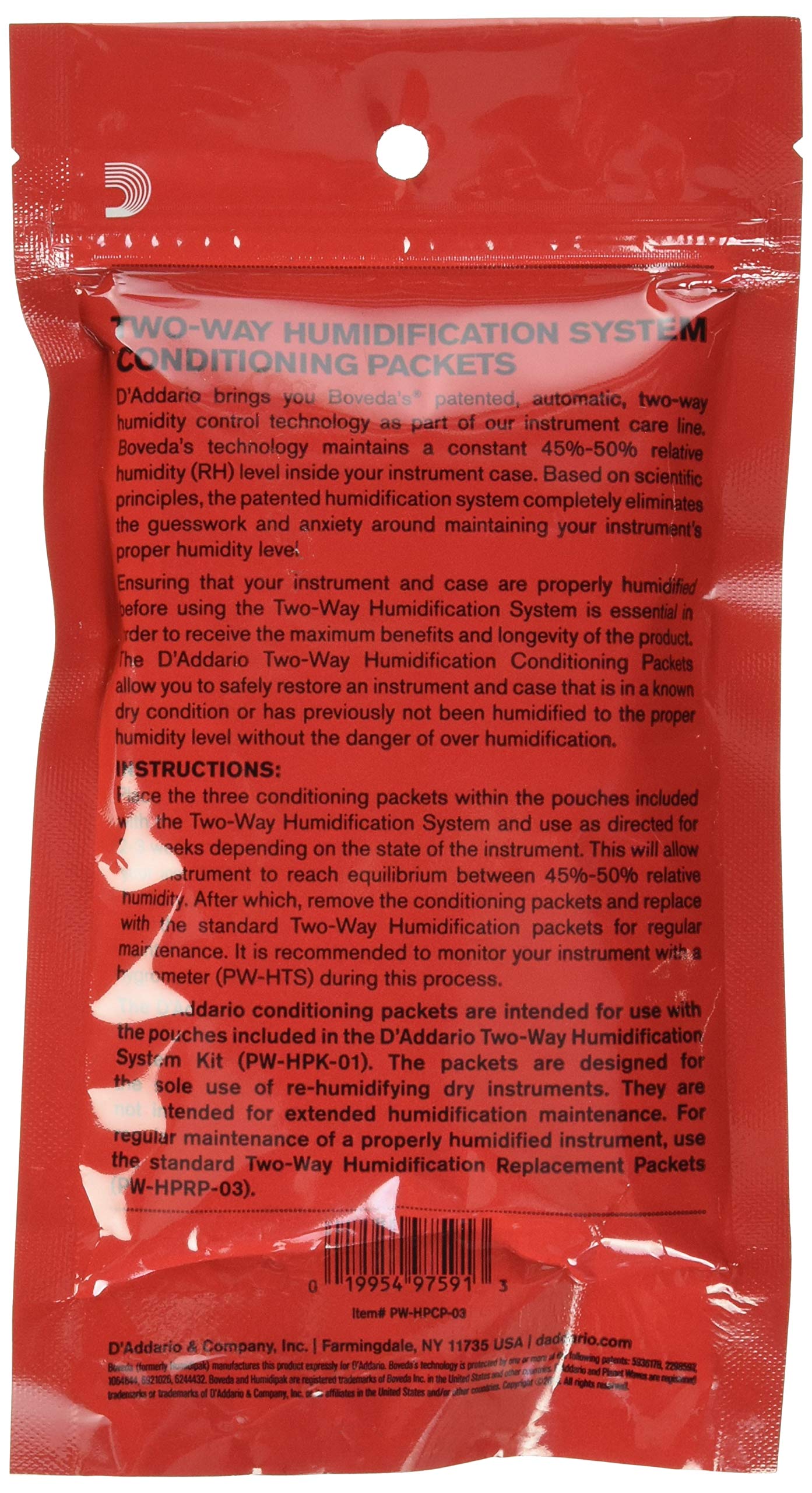 D'Addario Guitar Humidifier Packs - Two-Way Humidification System Conditioning Packets - For Restoring to Proper Guitar Humidifi