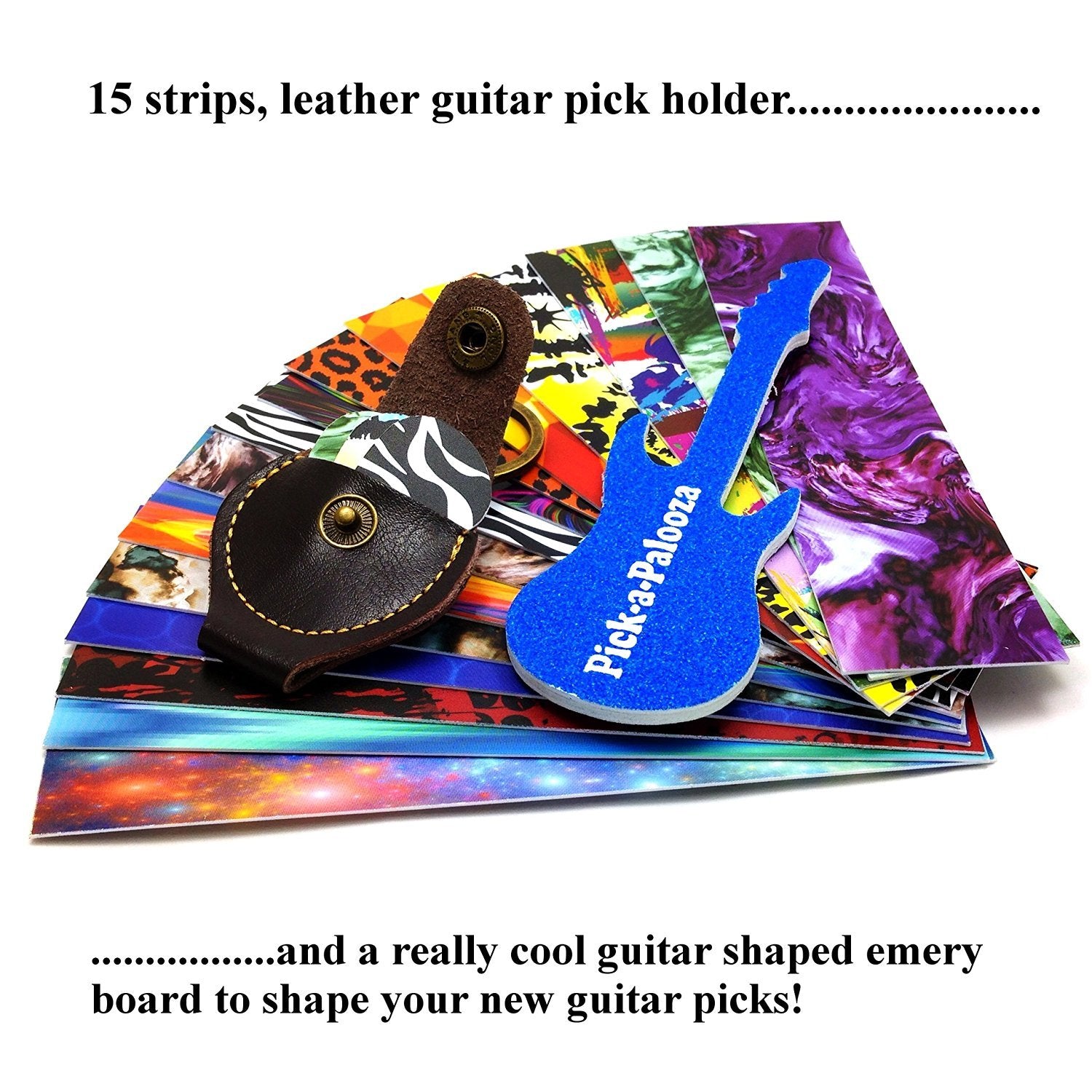Pick-a-Palooza DIY Guitar Pick Punch Mega Gift Pack - the Premium Guitar Pick Maker - Includes Leather Key Chain Pick Holder, 15