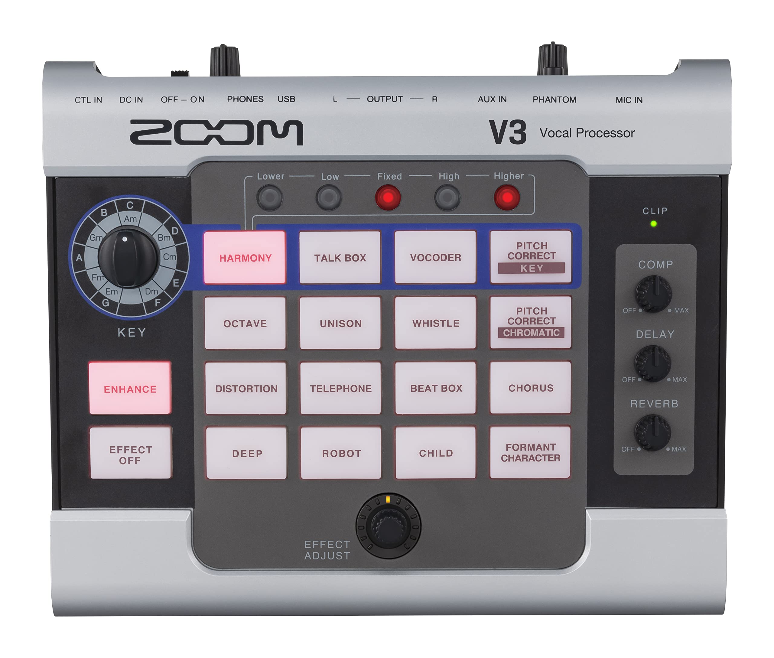 Zoom V3 Vocal Processor, Harmony, Pitch Correction, Reverb, Delay, 16 Studio Grade Effects, Battery Powered, for Streaming, Reco
