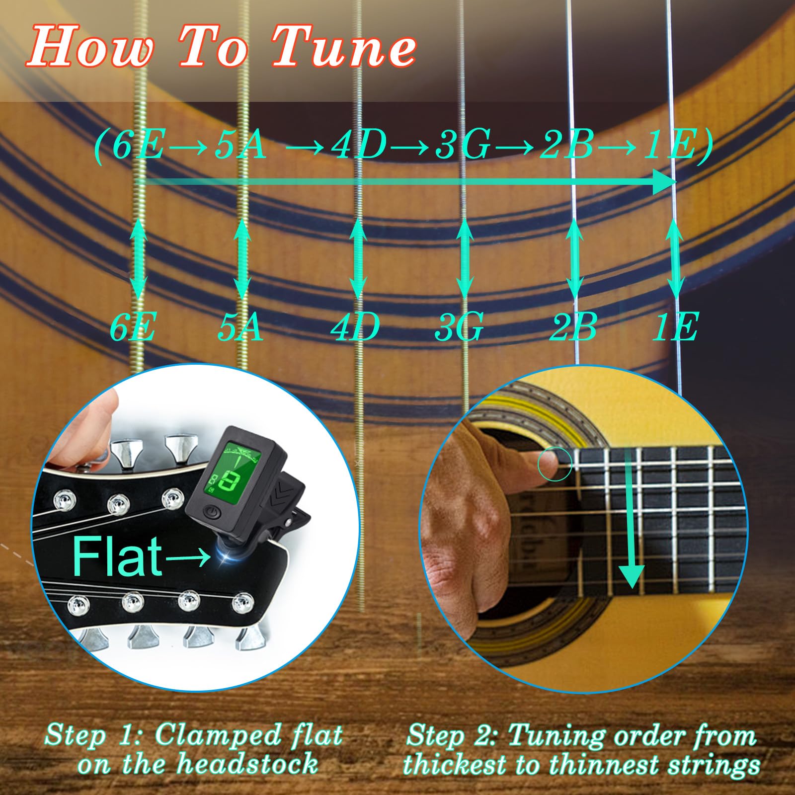 MOREYES Guitar Capo Tuner Clip on Guitar, Violin, Bass, Ukulele Chromatic with Picks (Tuner and Black Capo)