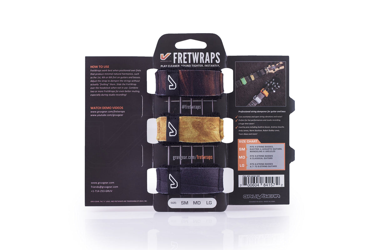 Gruv Gear Fretwraps String Muters 3-Pack (Wood Print, Large) (Fw-3Pk-Wod-Lg)