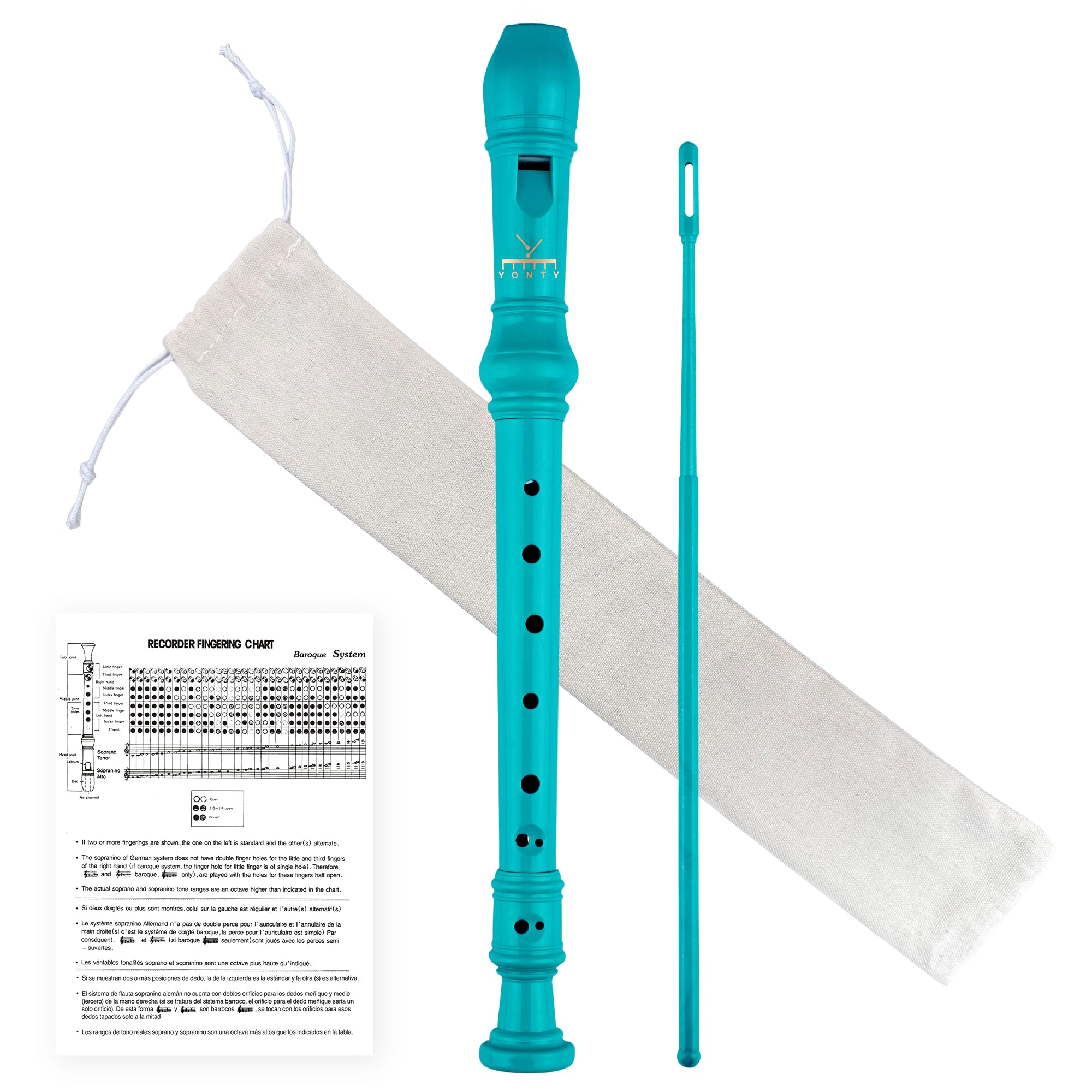 YONTY Soprano Recorder 8-Hole Instrument for Beginners Kids Students, Baroque Style C Key Flute with Cleaning Rod & acking Bag f
