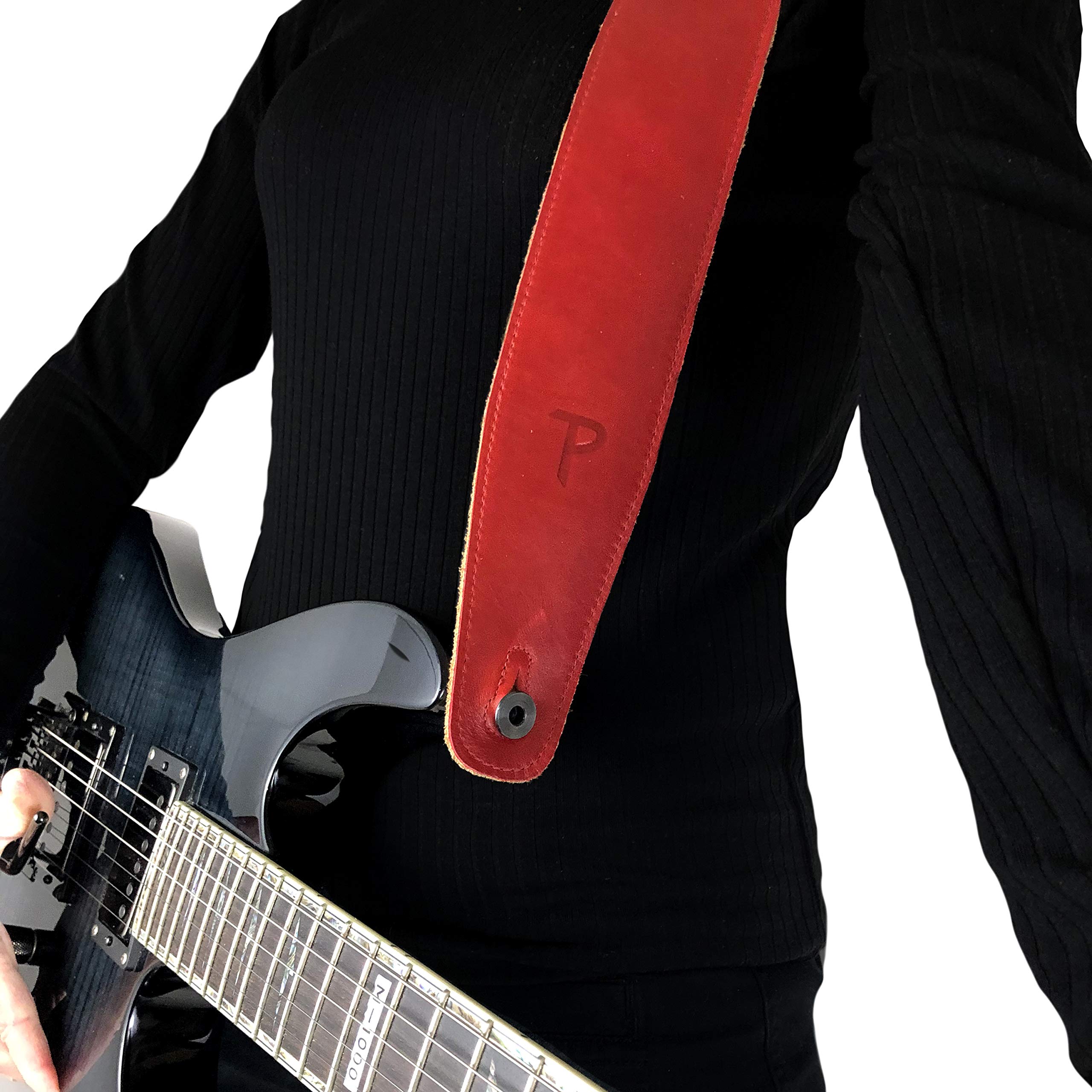 Perri's Leathers, Leather Guitar Strap with Super Soft Suede Backing, Cherry Red, Anti-Slip, Classic, Suitable for Each Level, A