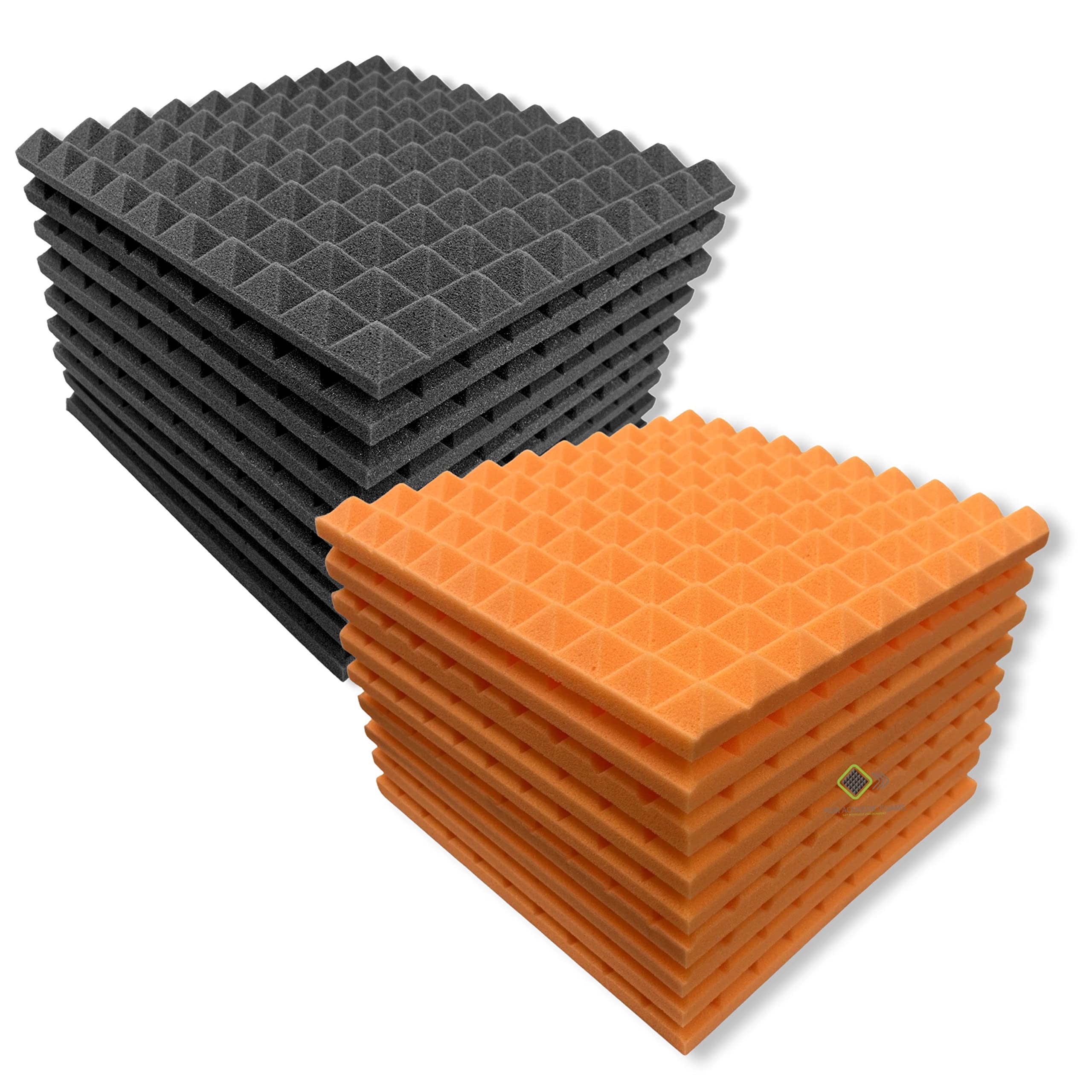 YGM Acoustic Foams Pyramid Soundproofing Studio (Set of 18) Acoustic Foam 1 x1  - 1 Inches (Orange & Black)