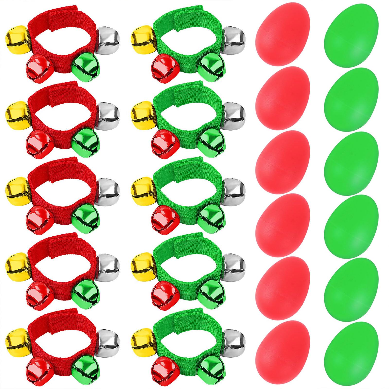 Augshy 24 Packs Christmas Percussion Musical Instruments, Christmas Shaker Musical Instruments for Kids, 12 Packs Wrist Band Jin
