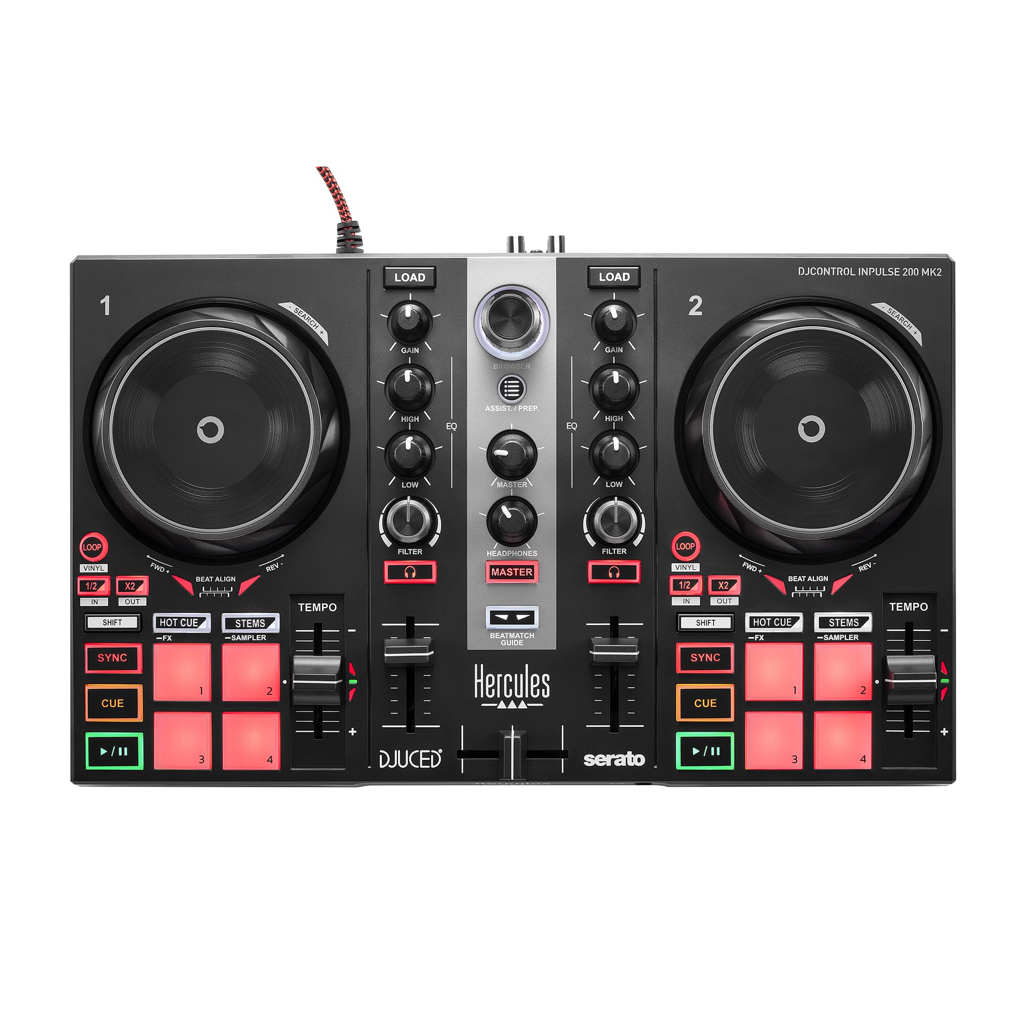 Hercules DJLearning Kit MK II including the DJ Inpulse 200 MK II controller, HD45 headphones and DJ Monitor 32 speakers