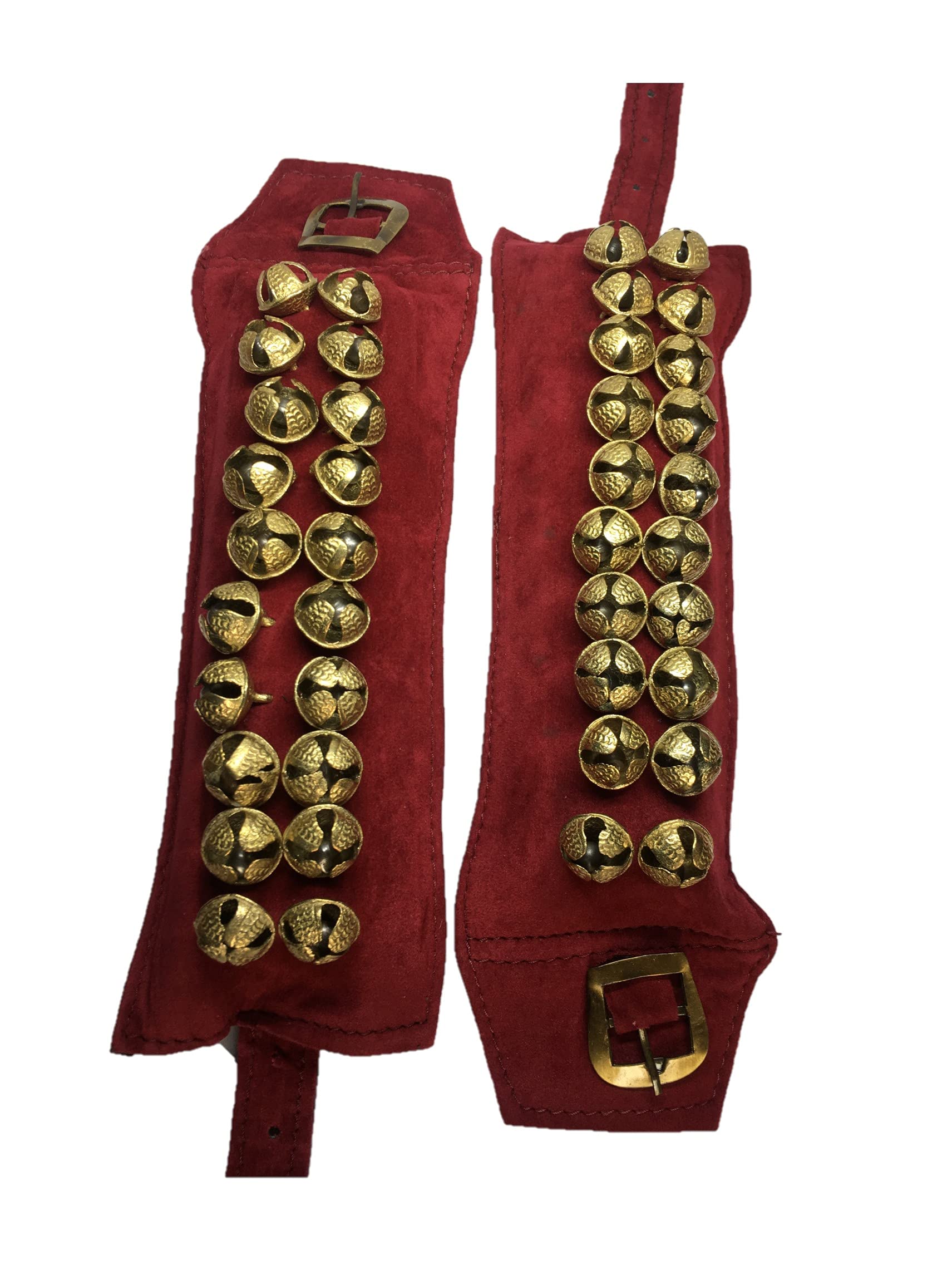 Uapan Brass Ghungroo Ankle Bells Velvet 2 Line Pad For Classical Kathak Dance With Adjustable Strap (Maroon,40 Bells)