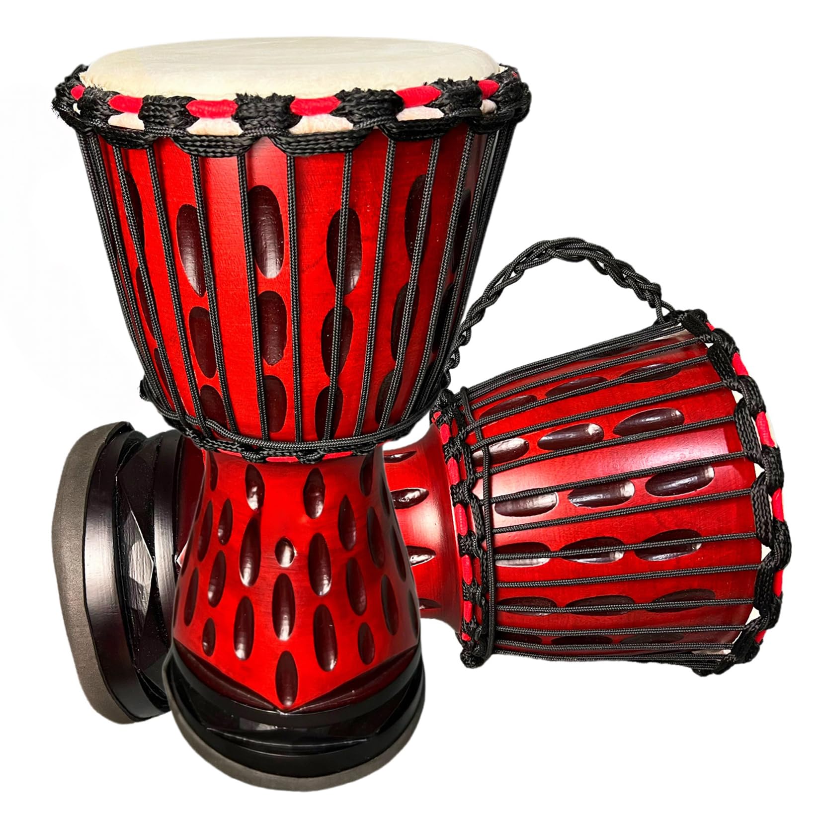 Ruoswte African Drum, DjembeBongo CongoGoatskin Drum Top, Mahogany Hand Carved - Not Made In China