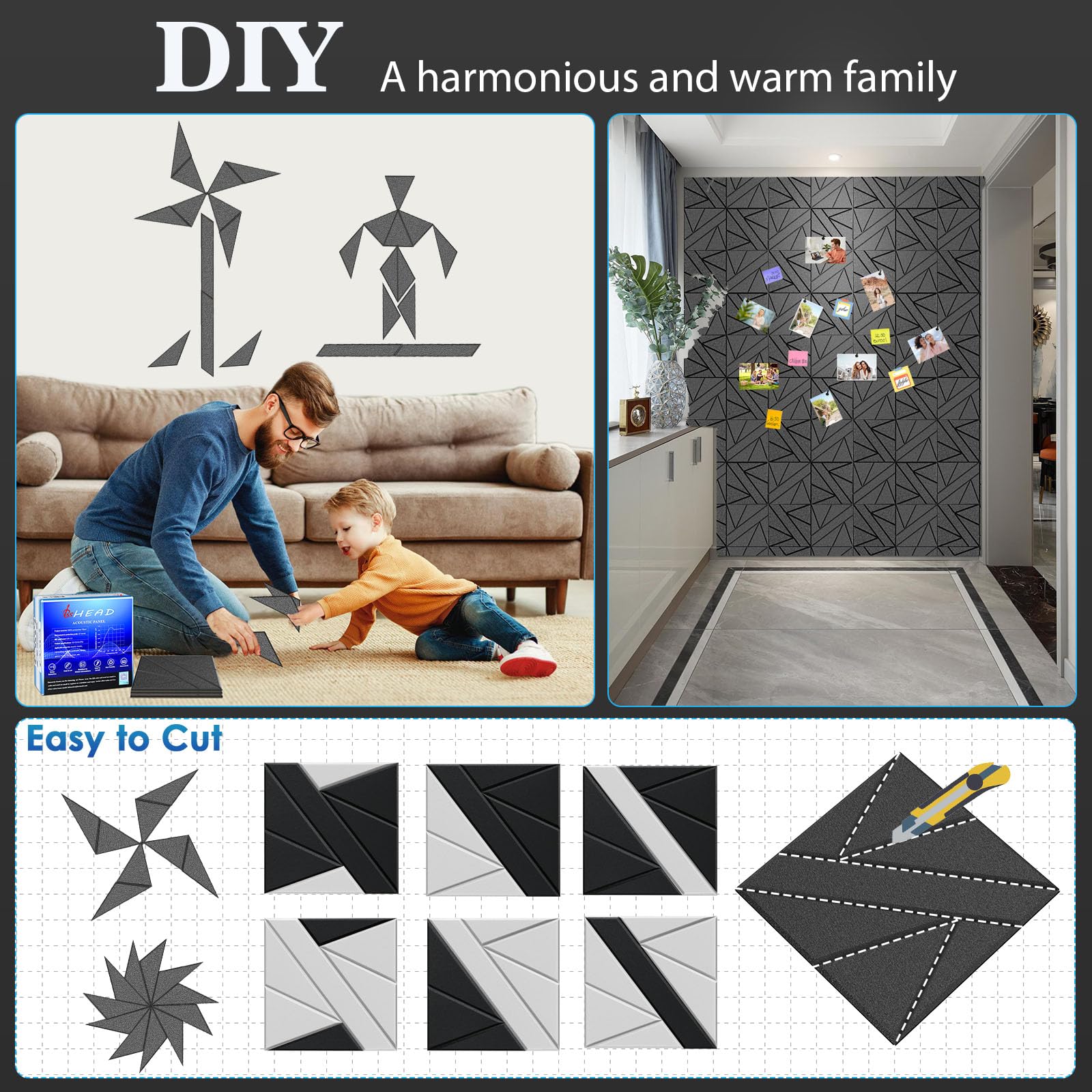 8 Pack Self-Adhesive Soundproof Wall Panels, 12 x 12 x 0.47 In Sound Proof Foam Panels for Walls, 1.2lb/ft High Density, Thicker