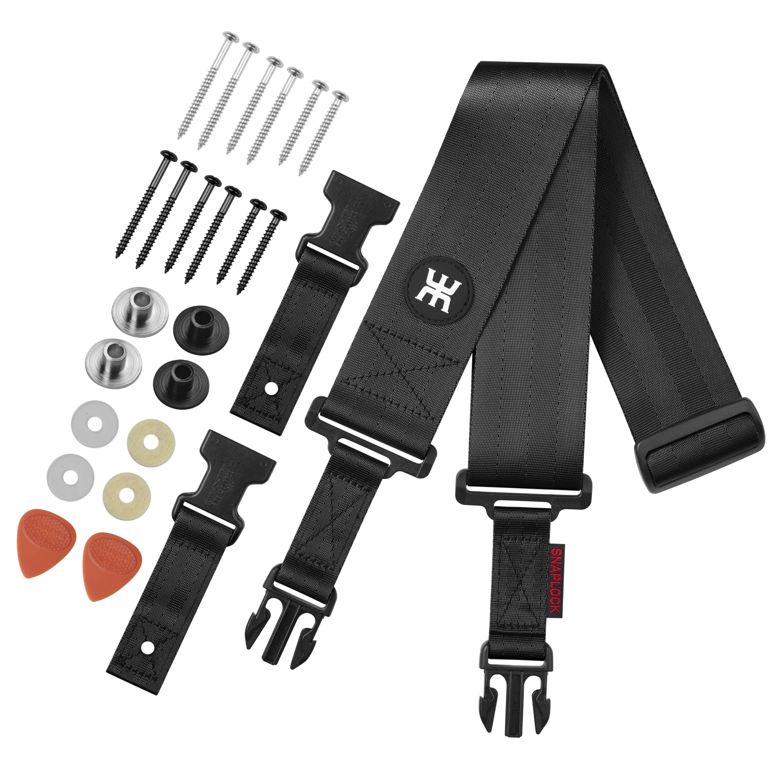 Amumu SNAPLOCK Pro Guitar Strap - Quick-Release Buckle, Screw Fasten Ends, Quick-Fetch Pick Holder, Adjustable 38-57, Fits Bass,