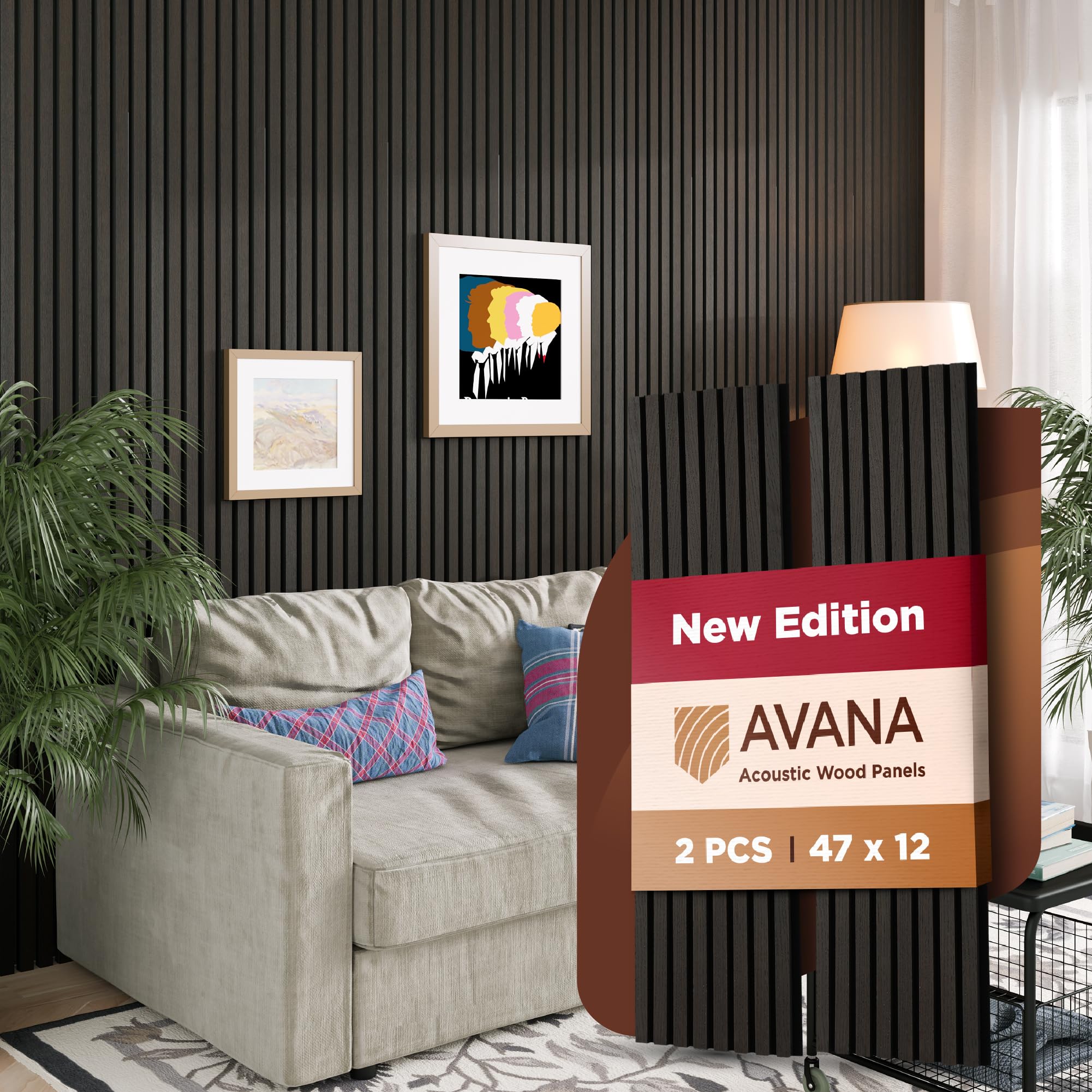 Avana Modern Acoustic Wood Wall Panels - 47.2 X 12.6 Inch Smoke Oak Acoustic Panels 2 Pcs - Wall Panels For Interior Wall Decor