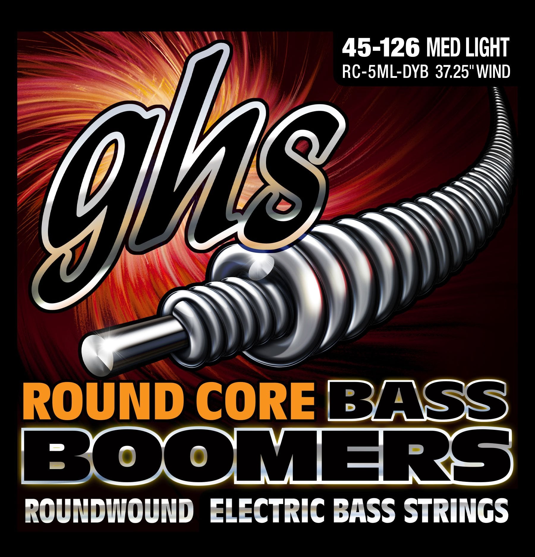 Ghs Strings Ghs Round Core Bass Boomers, 5-String Set, Medium Light Gauge, 45-126 (37.25'' Winding) (Rc-5Ml-Dyb), Silver