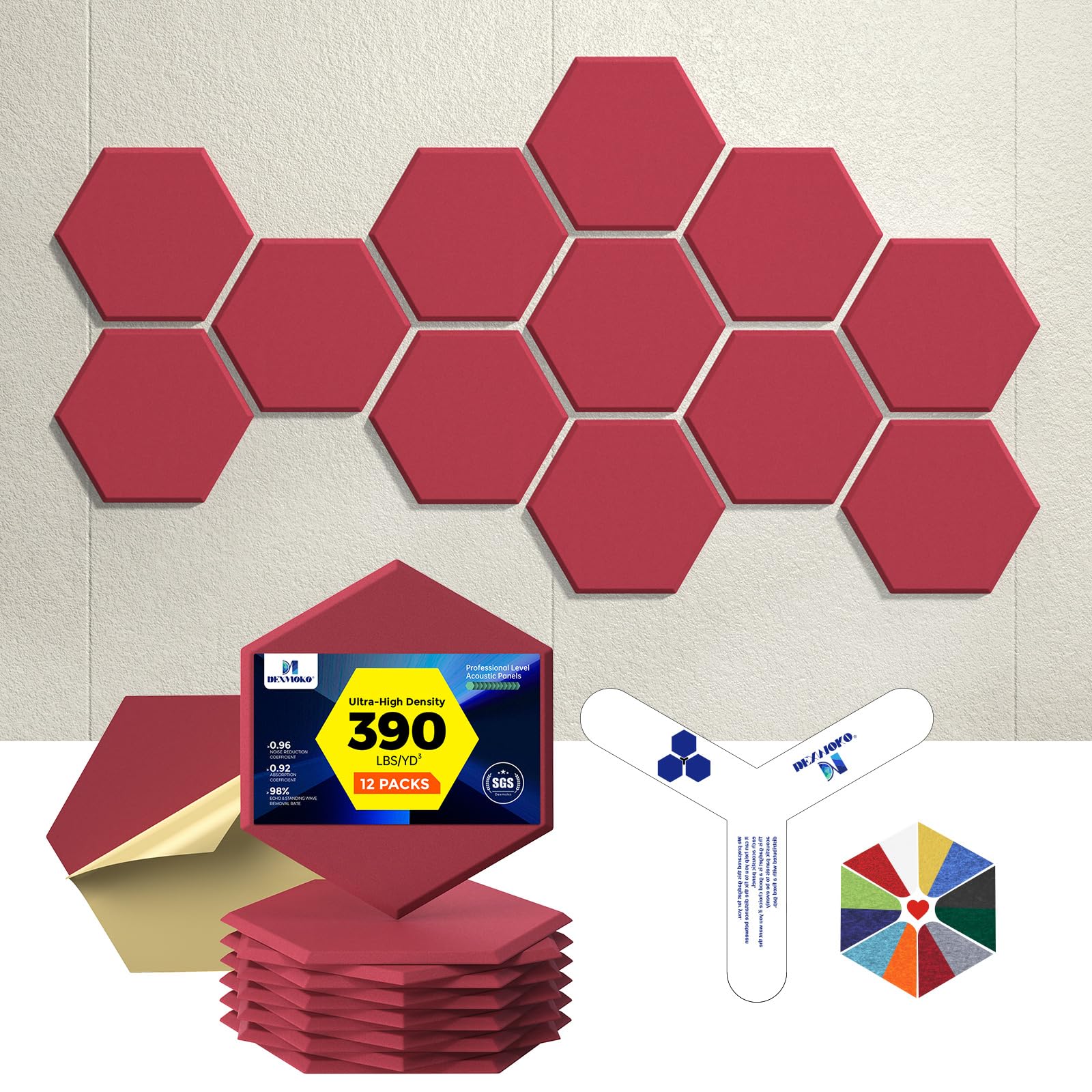 Dexmoko Self-Adhesive Acoustic Panels [390 Lbs/Yd Ultra-High Density], 2Nd Generation Sound Absorbing Panel, Professional Level