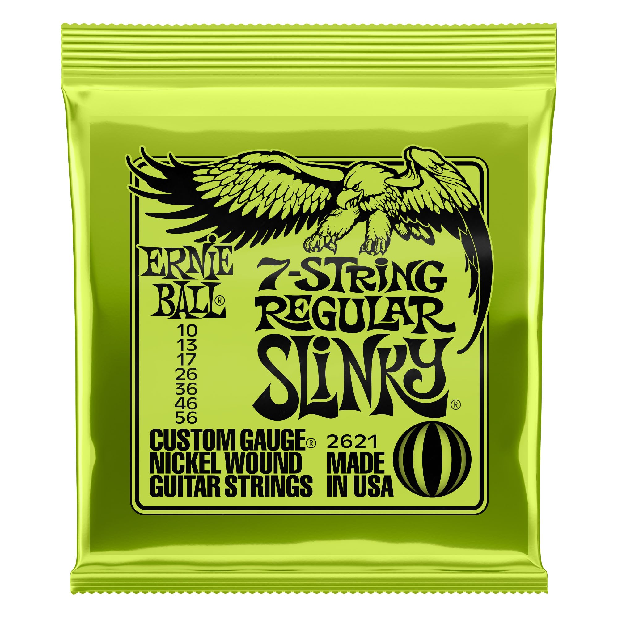 Ernie Ball 7-String Regular Slinky Nickel Wound Electric Guitar Strings, 10-56 Gauge (P02621)