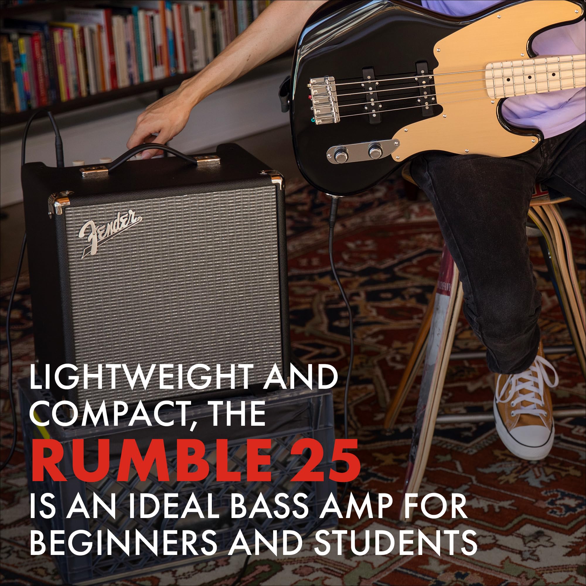 Fender Rumble 25 V3 Bass Amp for Bass Guitar, Bass Combo, 25 Watts, with 2-Year Warranty 8 Inch Speaker, with Overdrive Circuit