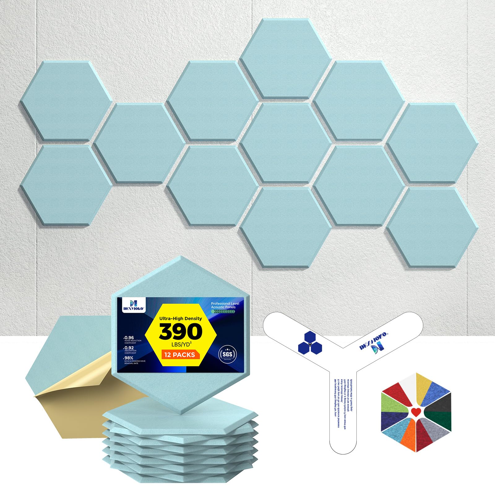 Dexmoko Self-Adhesive Acoustic Panels [390 Lbs/Yd Ultra-High Density], 2Nd Generation Sound Absorbing Panel, Professional Level