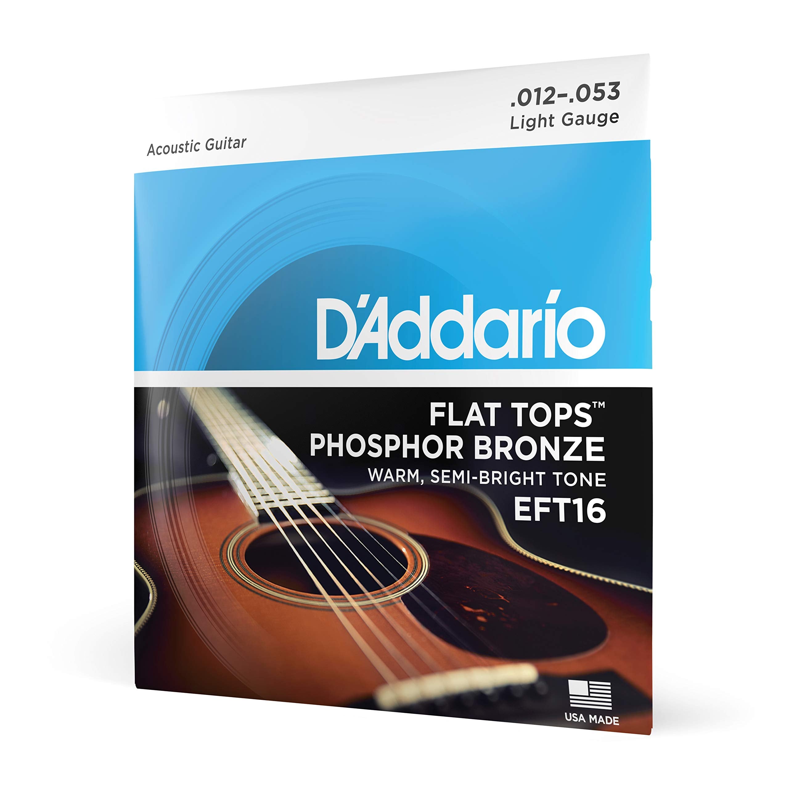 D'Addario Guitar Strings - Acoustic Guitar Strings - Flat Tops Phosphor Bronze - For 6 String Guitar - Warm, Semi-Bright Tone -
