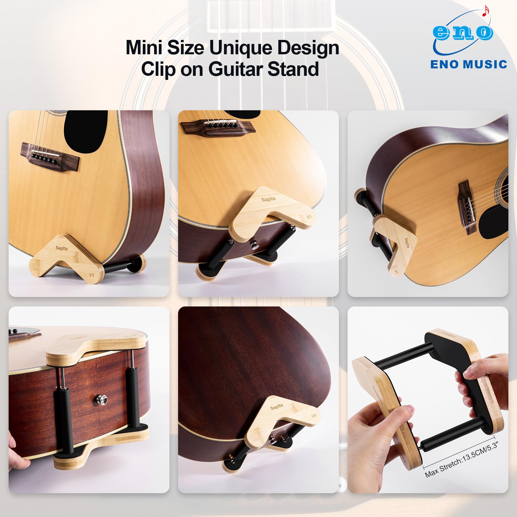ENO MUSIC Portable Solid Wood Guitar Stand for Acoustic and Folk Guitars