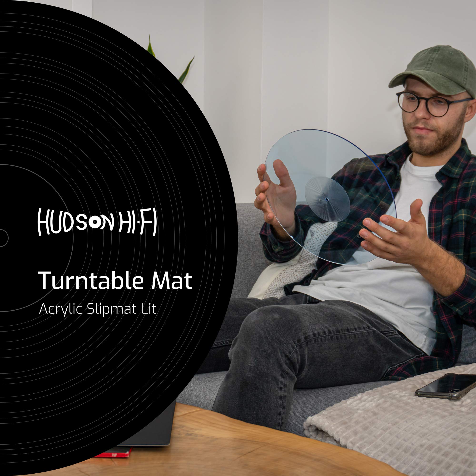 Acrylic Turntable Mat - 11.75'' BlueLit Vinyl Record Acrylic Mat - Precision Machined Acrylic Turntable Platter Mat w/Record Lab