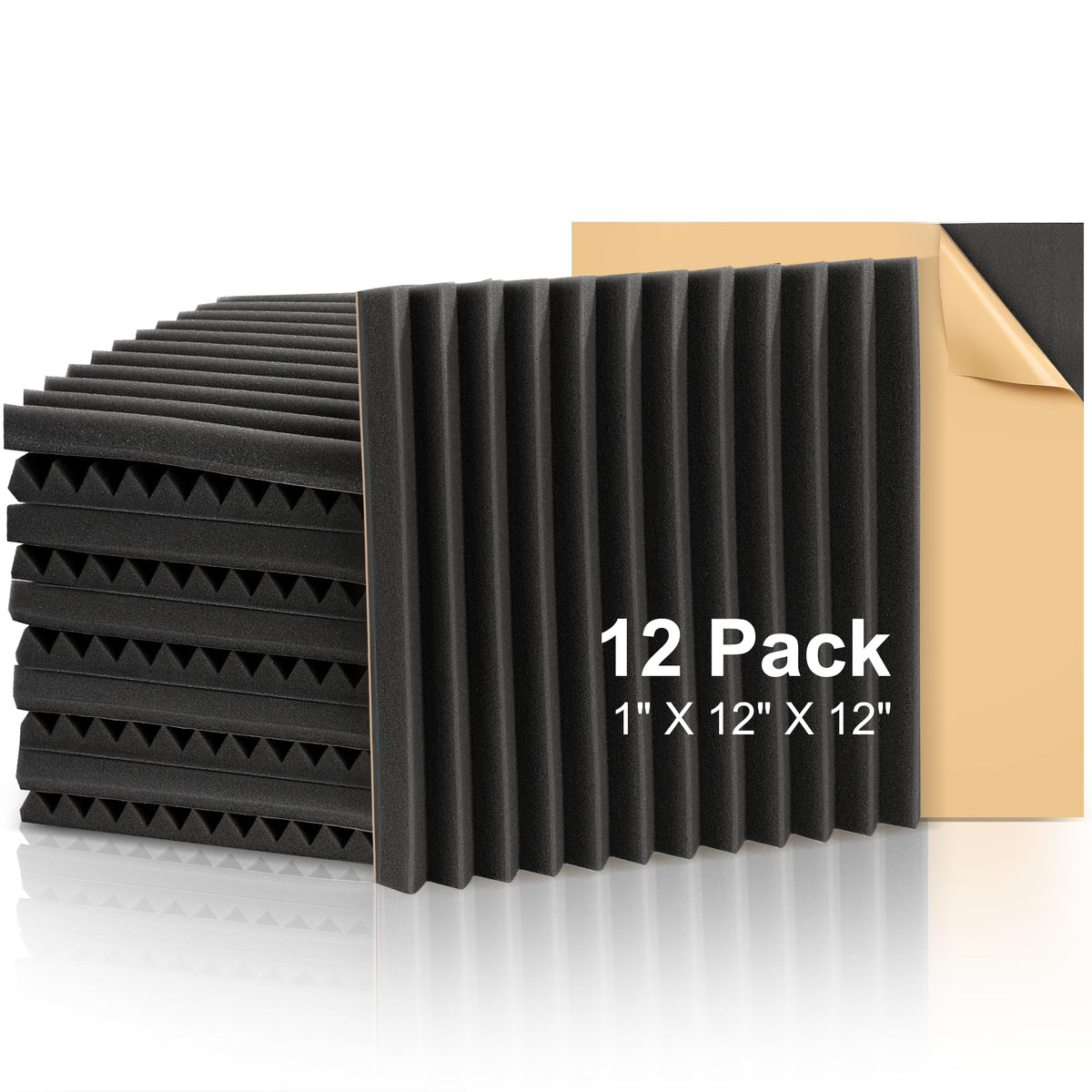 Fstop Labs Acoustic Foam Panels 1'' X 12'' X 12'' Self-Adhesive Acoustic Studio Wedge Tiles, Sound Panels Wedges Soundproof Foam