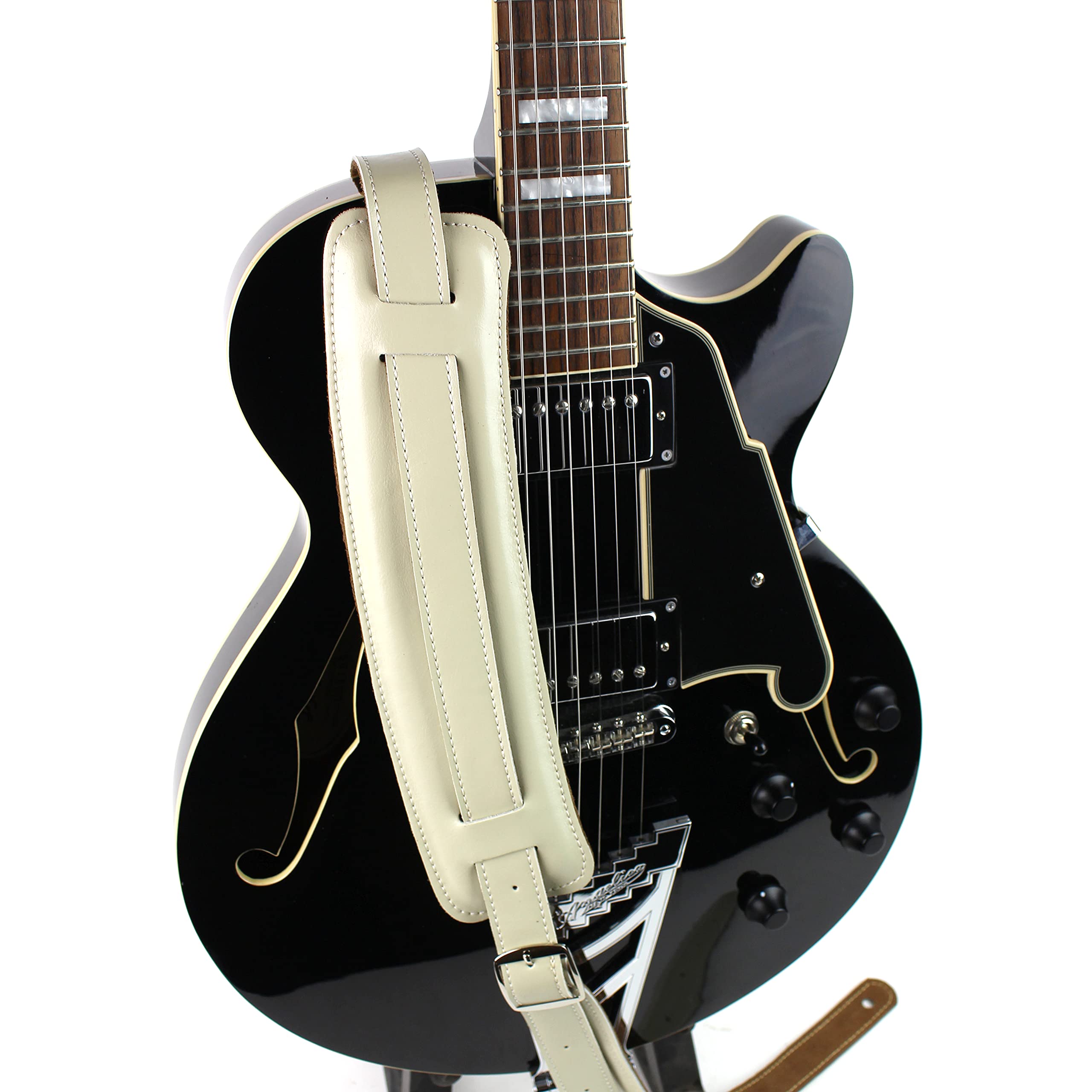 Walker and Williams C-19-WHT Aged White Premium Soft Grain Leather Vintage Slash Guitar Strap With Deluxe Suede Backed Pad Extra