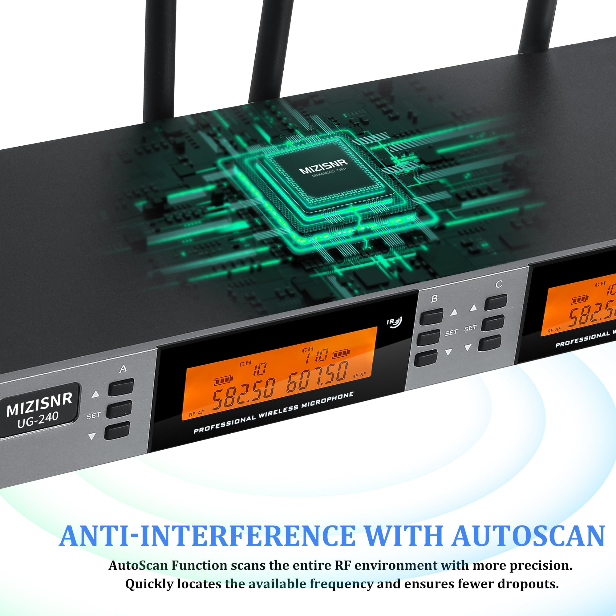 MIZISNR Wireless Microphone System 4 Channel, UHF Metal Cordless Handheld Mics Set - 200 Adjustable Frequencies, Auto Scan & Mem