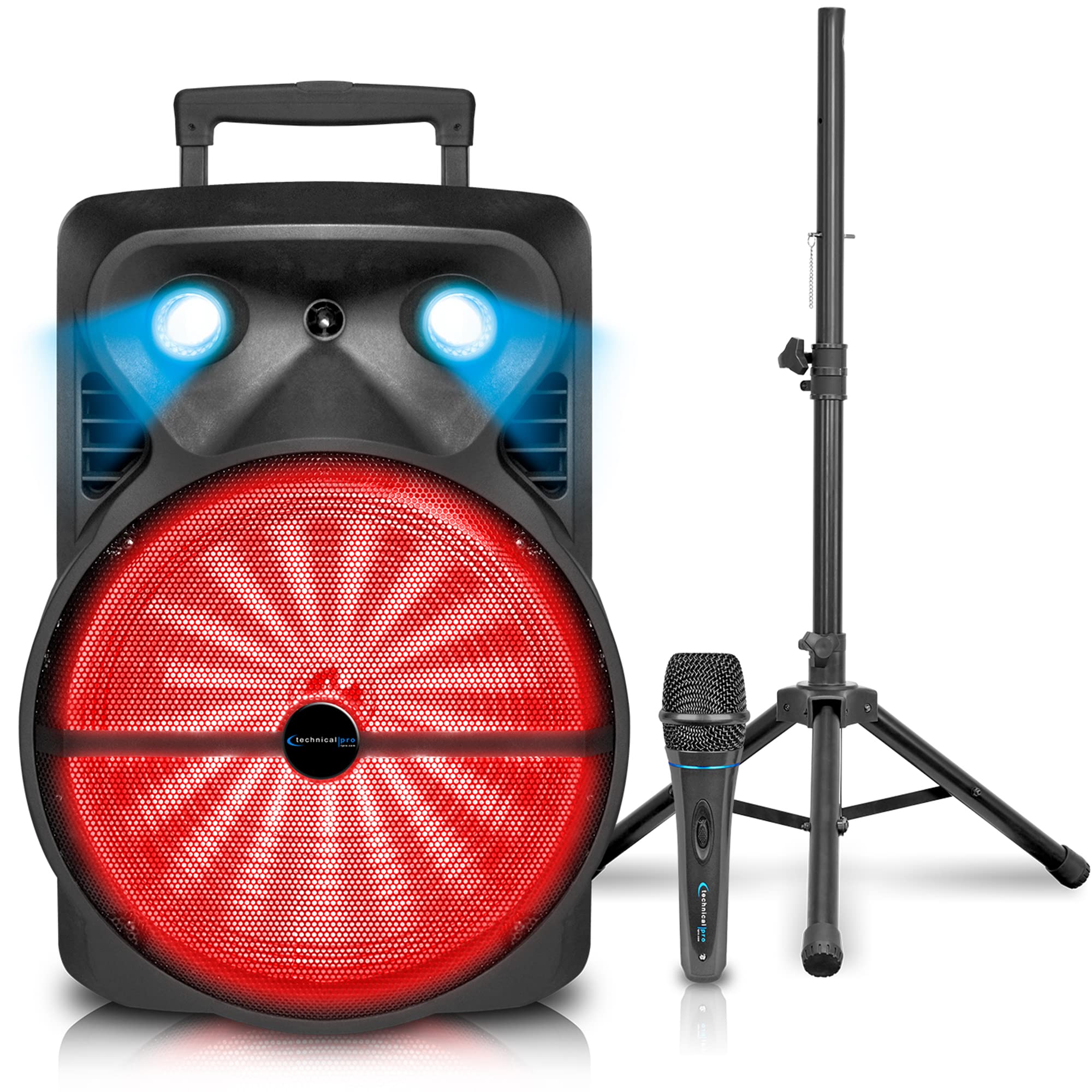 1600 Watts Bluetooth Speaker with Tripod, Wired Microphone & Remote Control | Rechargeable 15'' Two Way Bluetooth DJ Light Speak