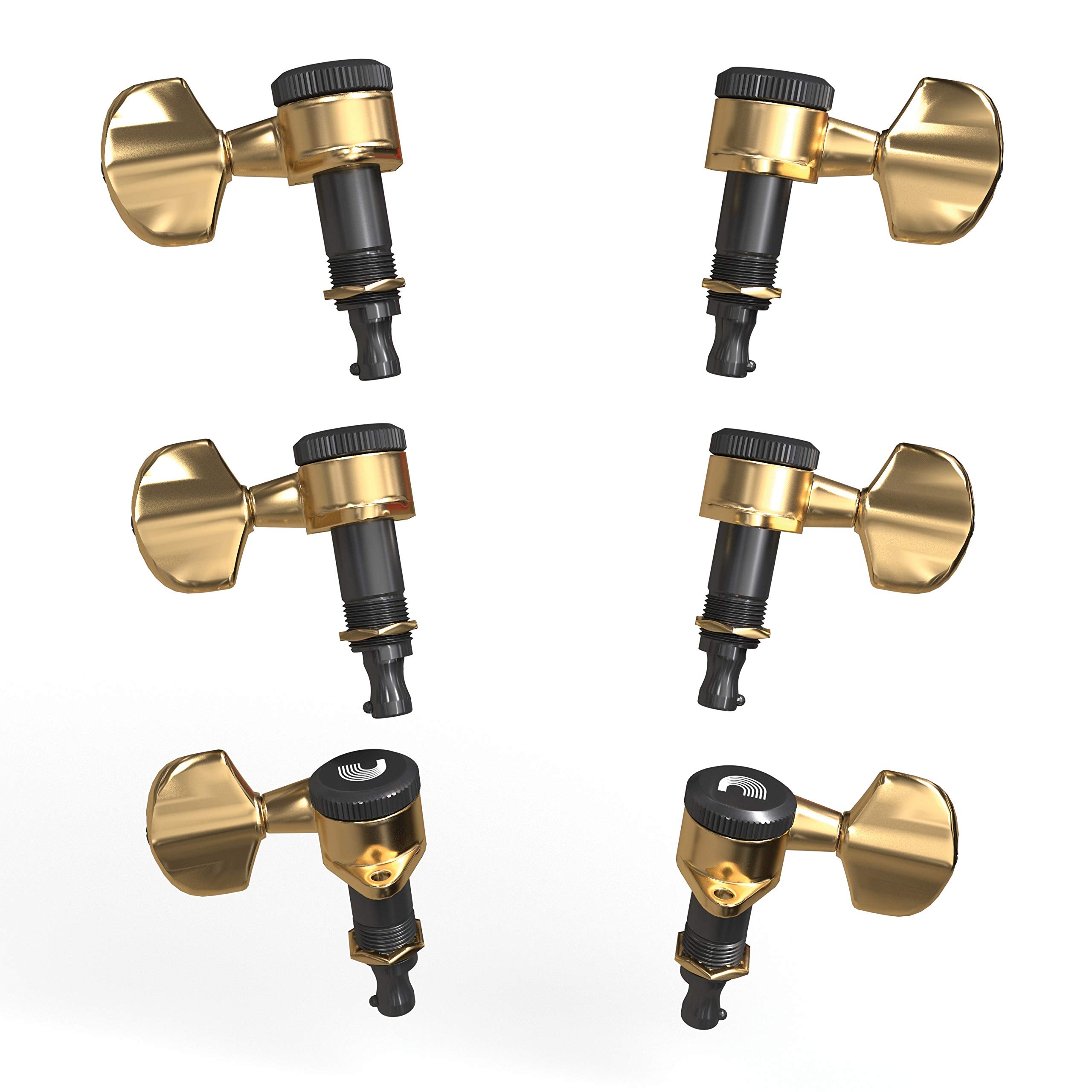 D'Addario Accessories Auto-Trim Tuning Machines, 3 + 3 Setup, Gold