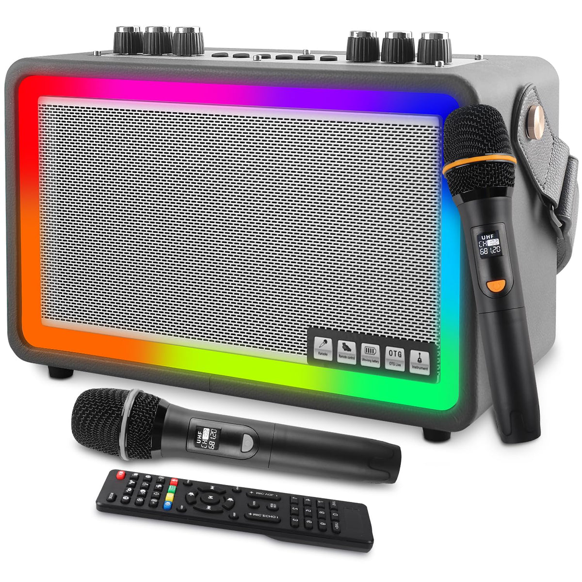 Dftrt Karaoke Machine With 2 Uhf Wireless Microphones, Portable Bluetooth Speaker For Adults And Kids, Rechargeable Pa System Fo