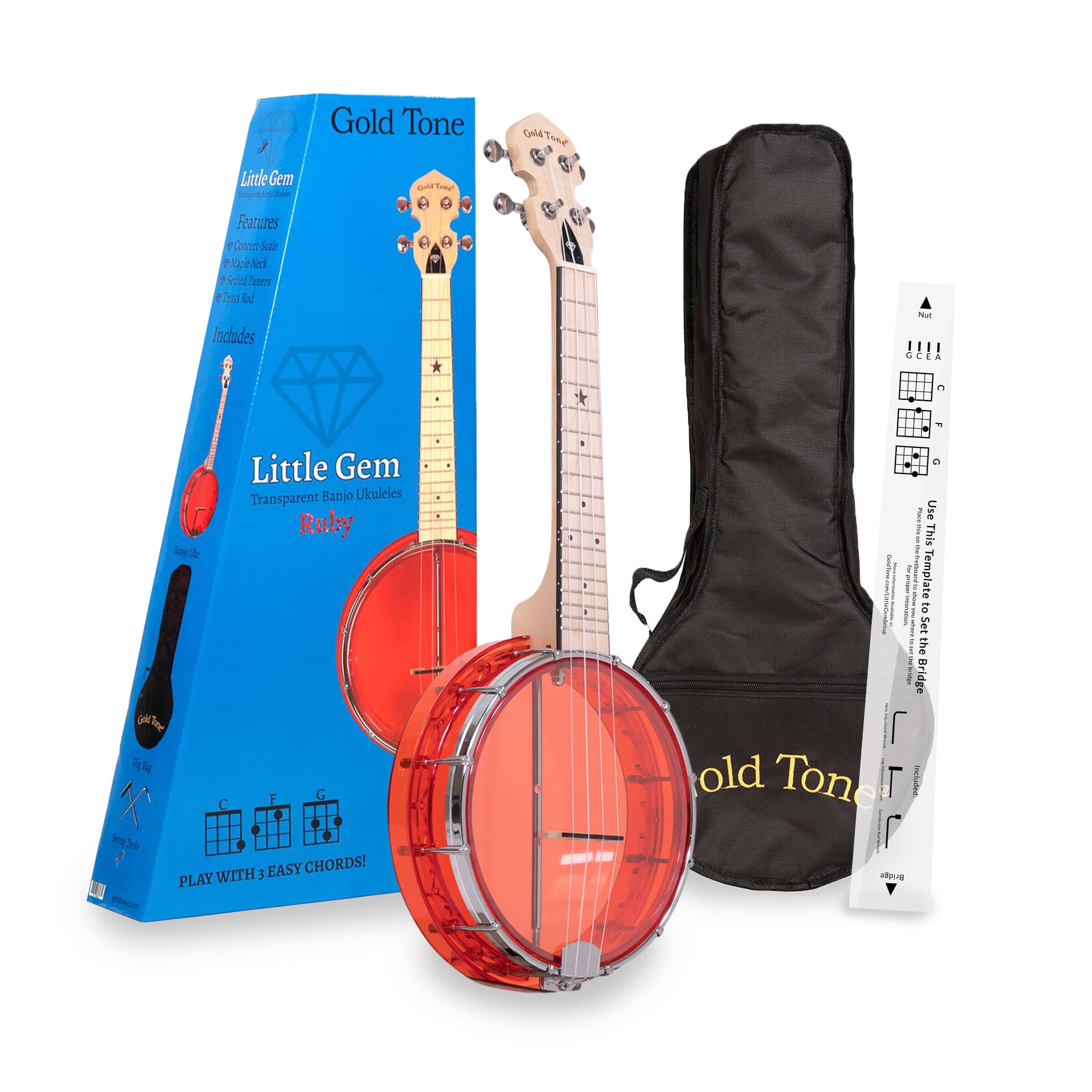 Gold Tone Little Gem Ukes, 4-String Ukulele, Right, Red (LG-R)