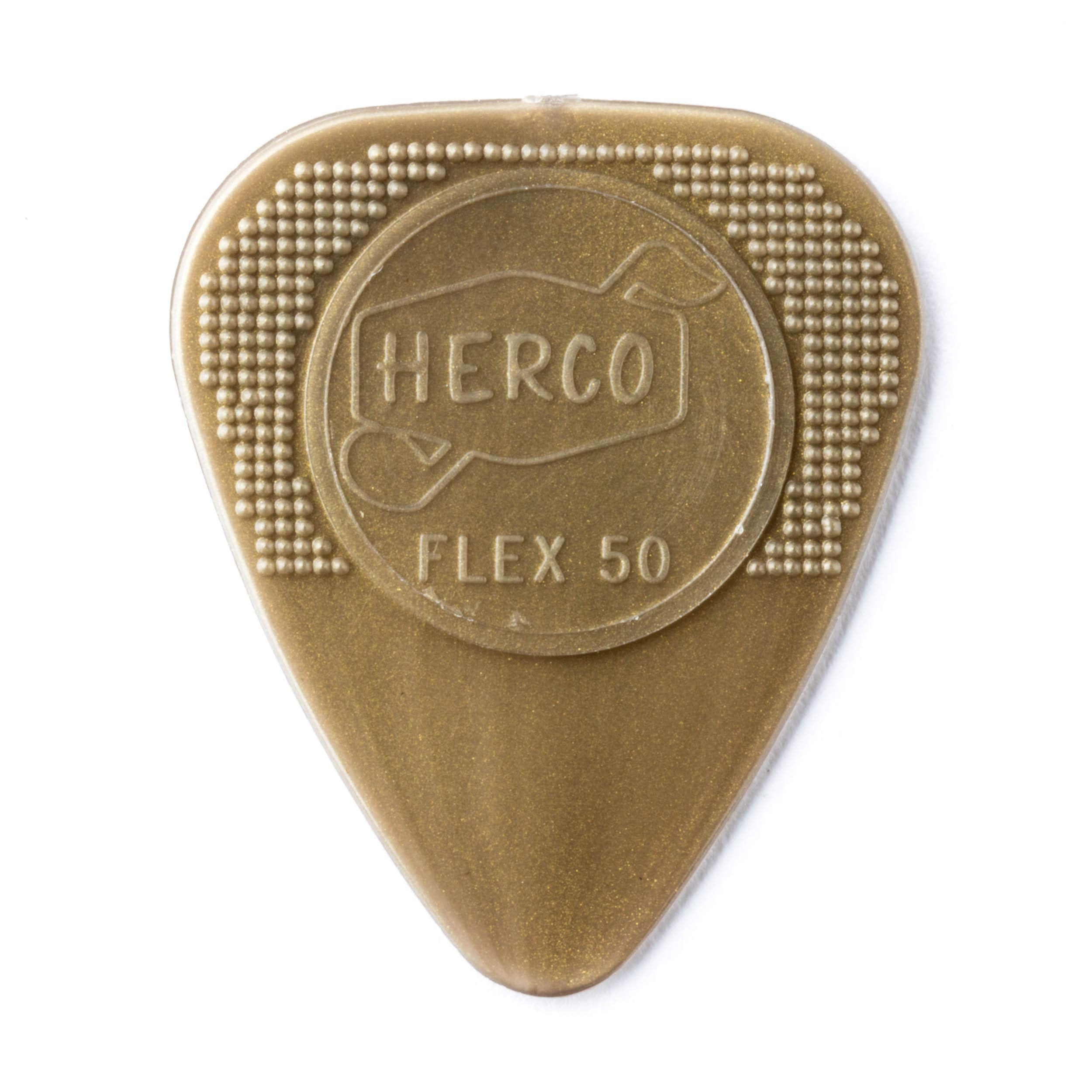 Herco He210 Flex 50 Nylon Flat Picks, Gold, Medium, 100/Bag
