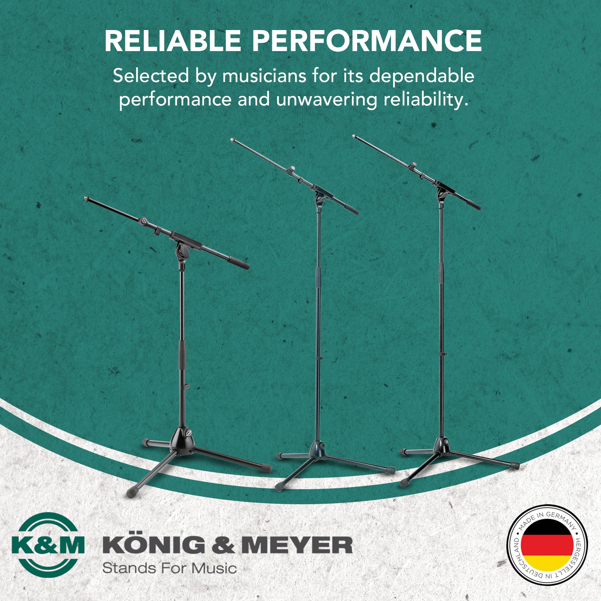 K&M Konig & Meyer 21080.500.55 Tripod Microphone Stand w/Telescoping Boom | Clutch Height Adjustment | Soft-Touch Lock | Folding