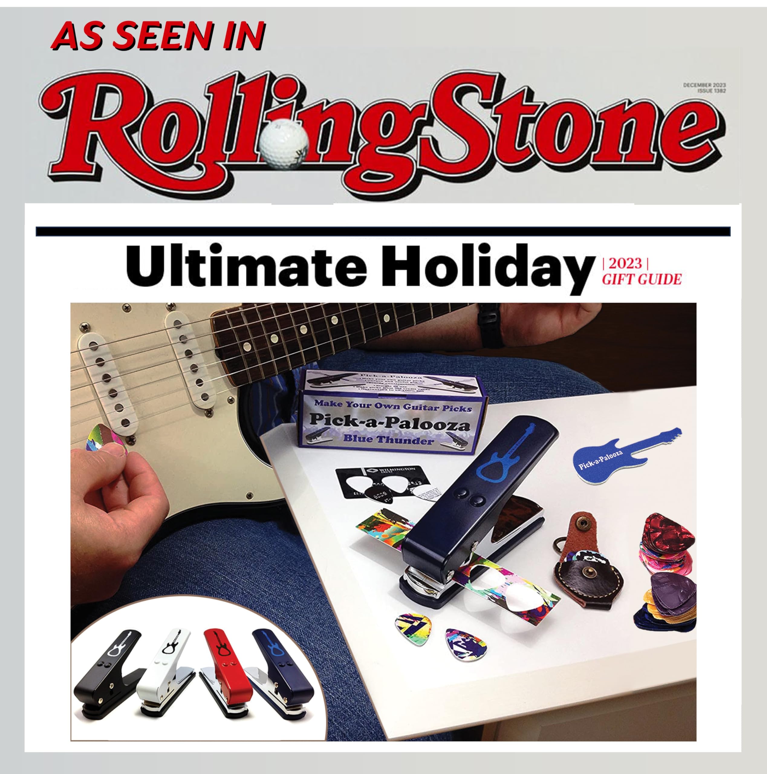 Pick-a-Palooza DIY Guitar Pick Punch Gift Pack - the Premium Guitar Pick Maker - Includes Leather Key Chain Pick Holder, 4 Pick