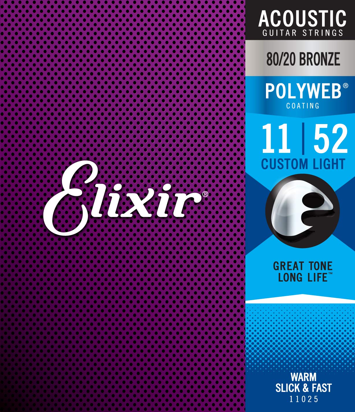 Elixir Strings 8020 Bronze Acoustic Guitar Strings W Polyweb Coating, Custom Light (011-052)