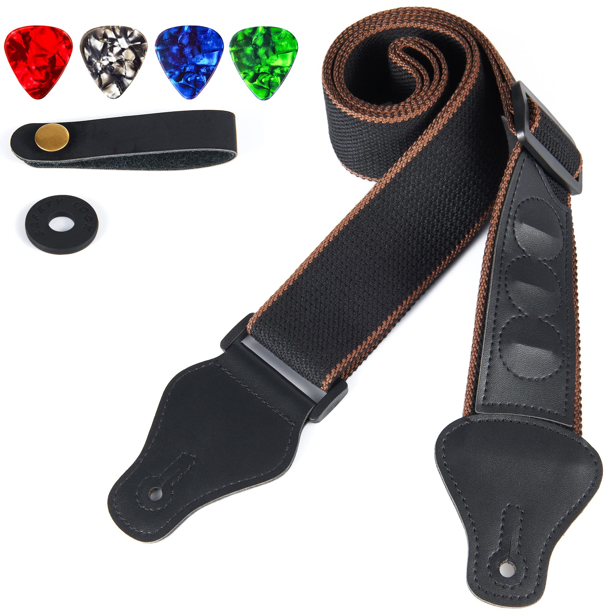 Wogod Guitar Strap - Acoustic Electric Guitar Straps,Bass Guitar Strap With 3 Guitar Picks Holder Ends