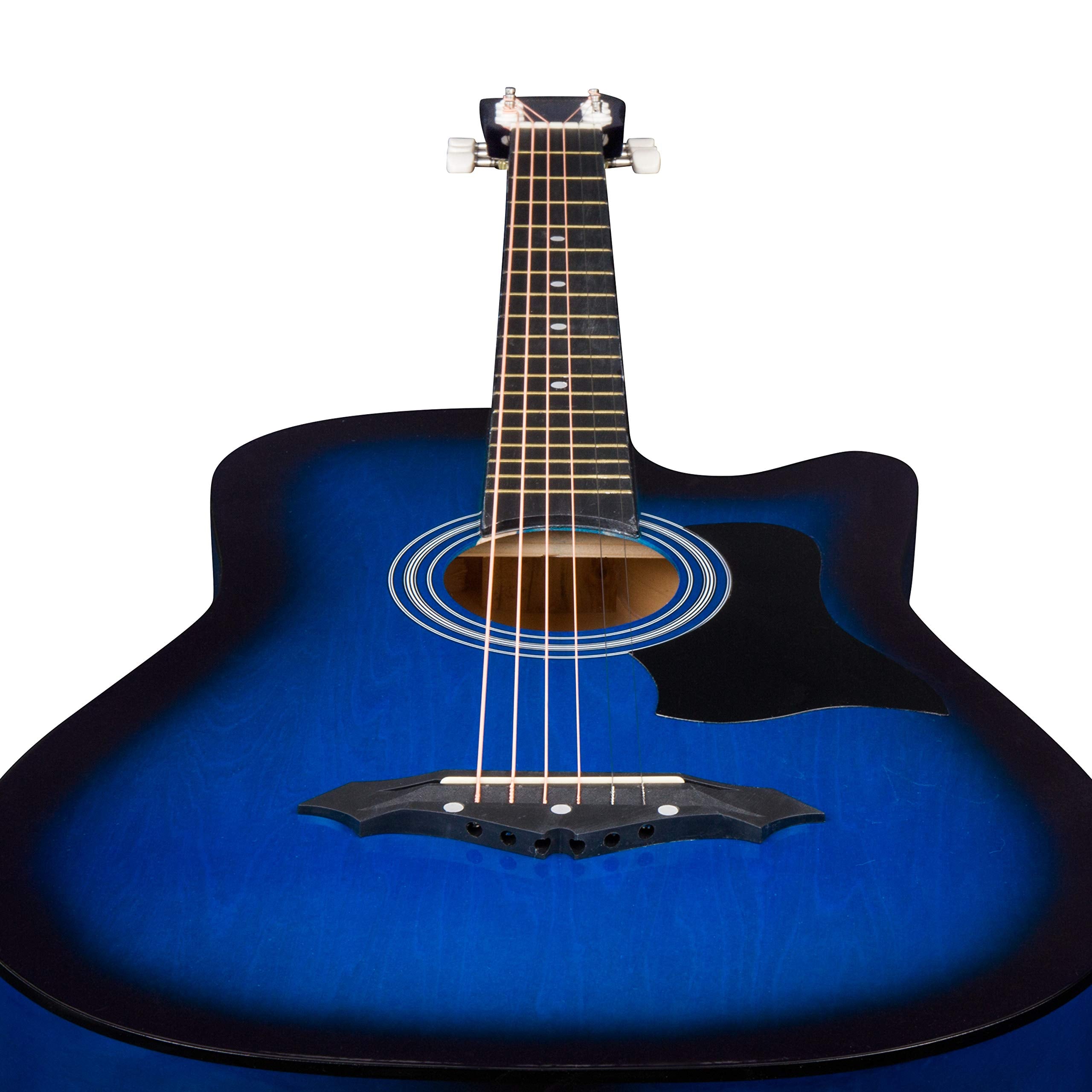 Joymusic 38 inch blueburst beginner acoustic guitar kit,bundle with a strap with picks holder,digital tuner, set strings, capo,c
